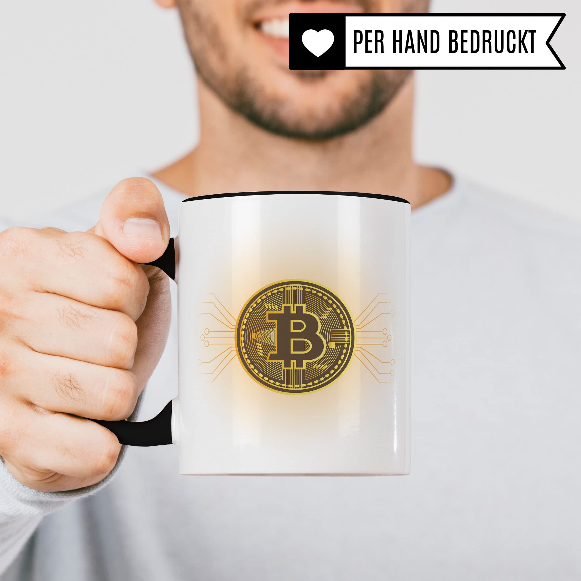 BTC Tasse Geschenk Bitcoin Kaffeetasse Geschenkidee für Investor Kaffeebecher Krypto Währung Becher