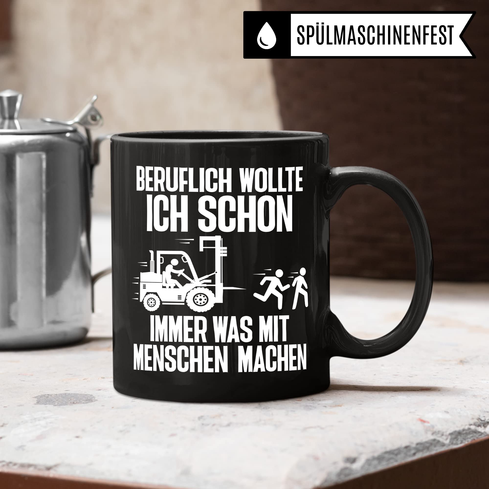 Lagerist Tasse mit Spruch lustig Staplerfahrer Geschenk Gabelstapler-Fahrer Kaffee-Becher böser Humor Kaffeebecher Lagerarbeiter Lagerlogistiker Geschenkidee