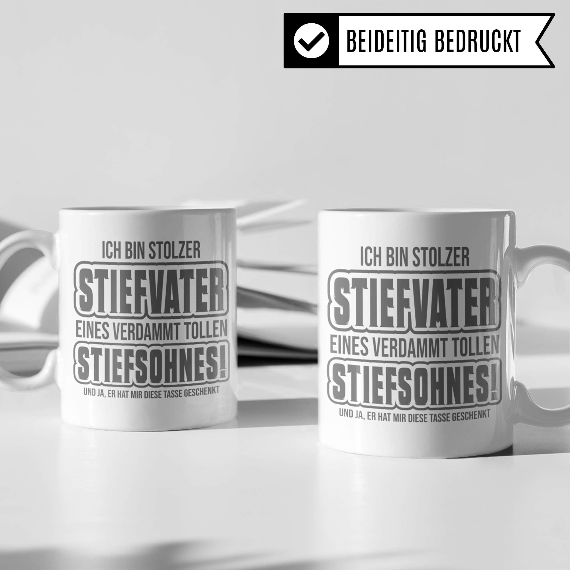 Pagma Druck Tasse Stiefvater Stiefsohn, Bonus Papa Kaffeetasse Geschenk Spruch, Bonuspapa Stief Vater Sohn Geschenkidee Kaffeebecher (Weiß/Weiß)