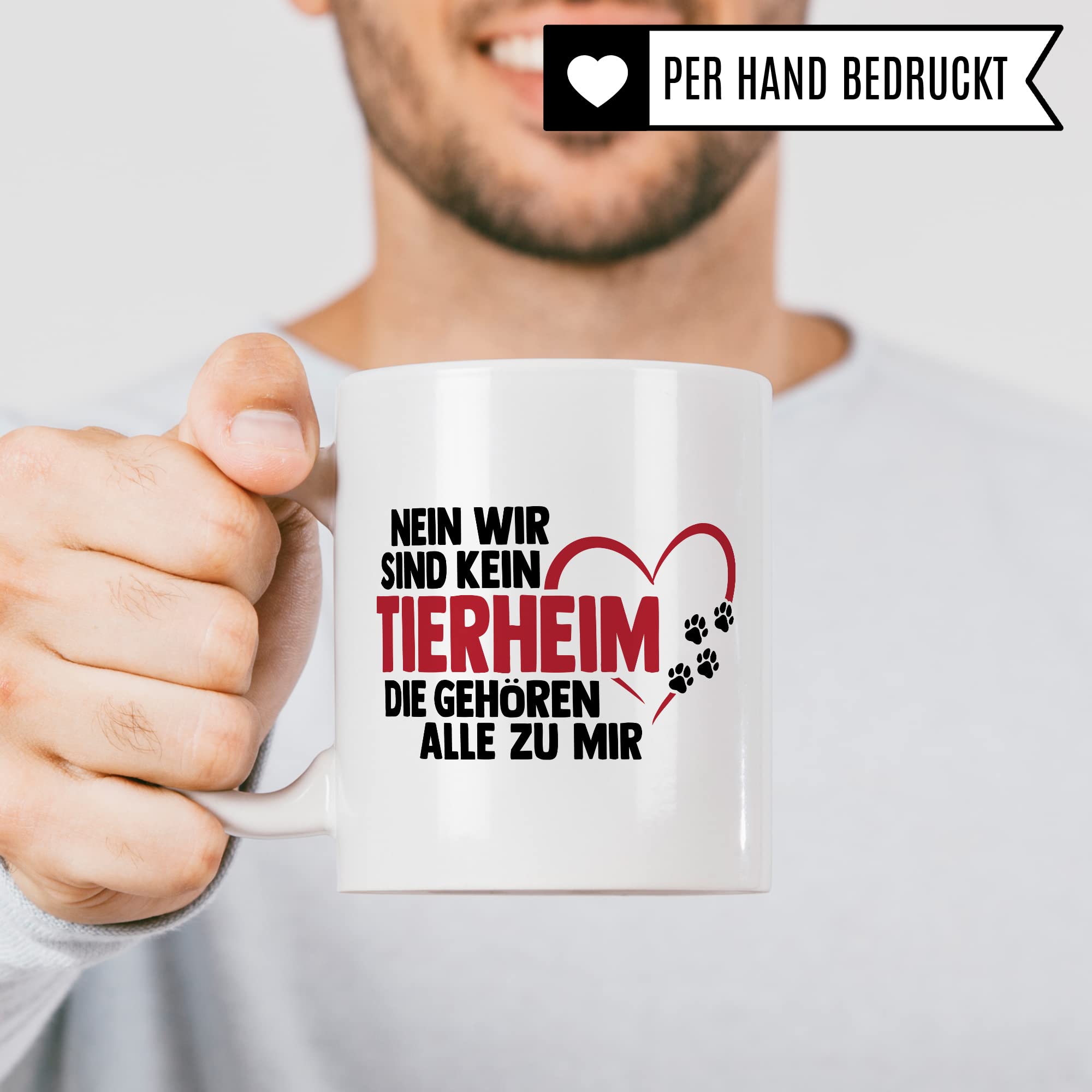 Hunde Tasse lustig Hundebesitzer Kaffee-Becher Kaffeetasse Tierheim Spruch Humor Witz Geschenk-Idee Haustier Teetasse Die gehören alle zu mir Hund (Weiß/Weiß)