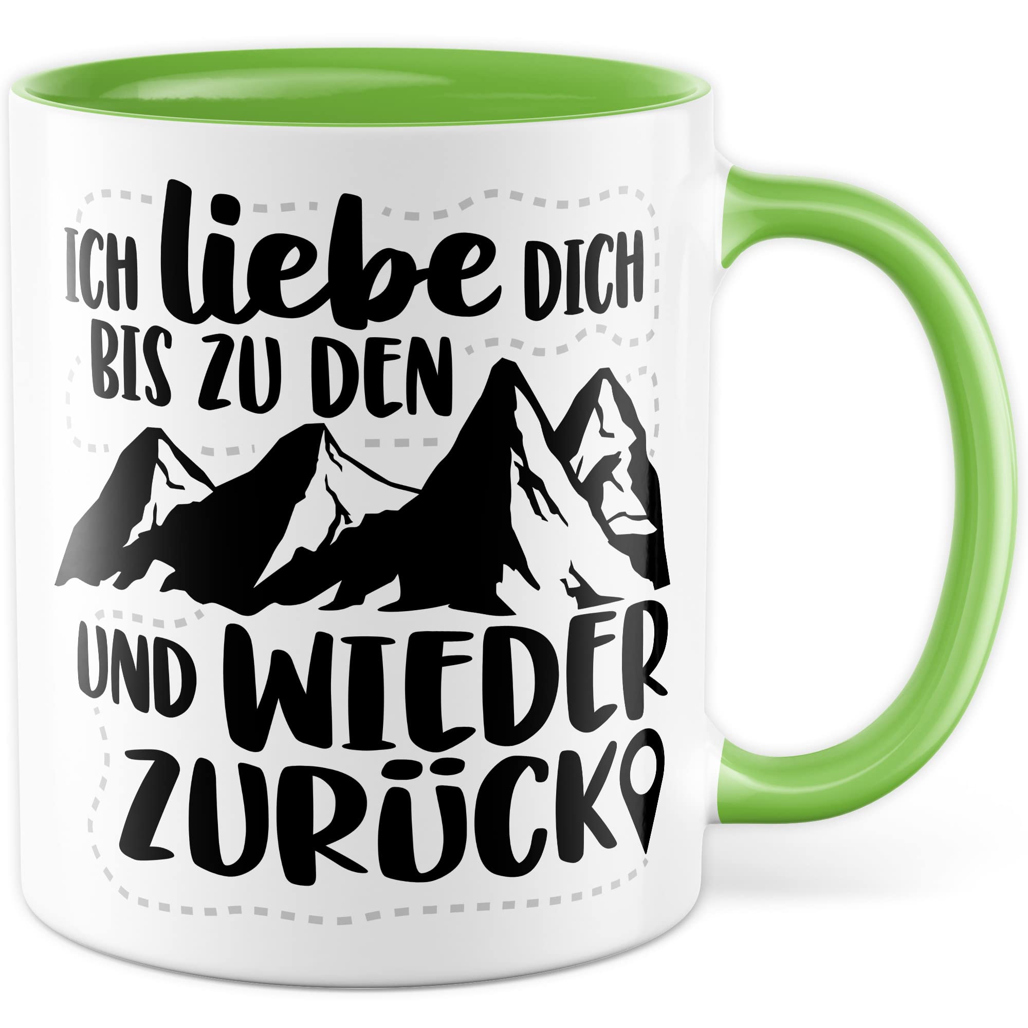 Berge Tasse Liebe Geschenk, Ich liebe dich bis zu den Bergen und zurück Geschenkidee Bergsteiger Kaffeetasse mit Spruch Kaffee-Becher Bergsteigen Wandern Natur