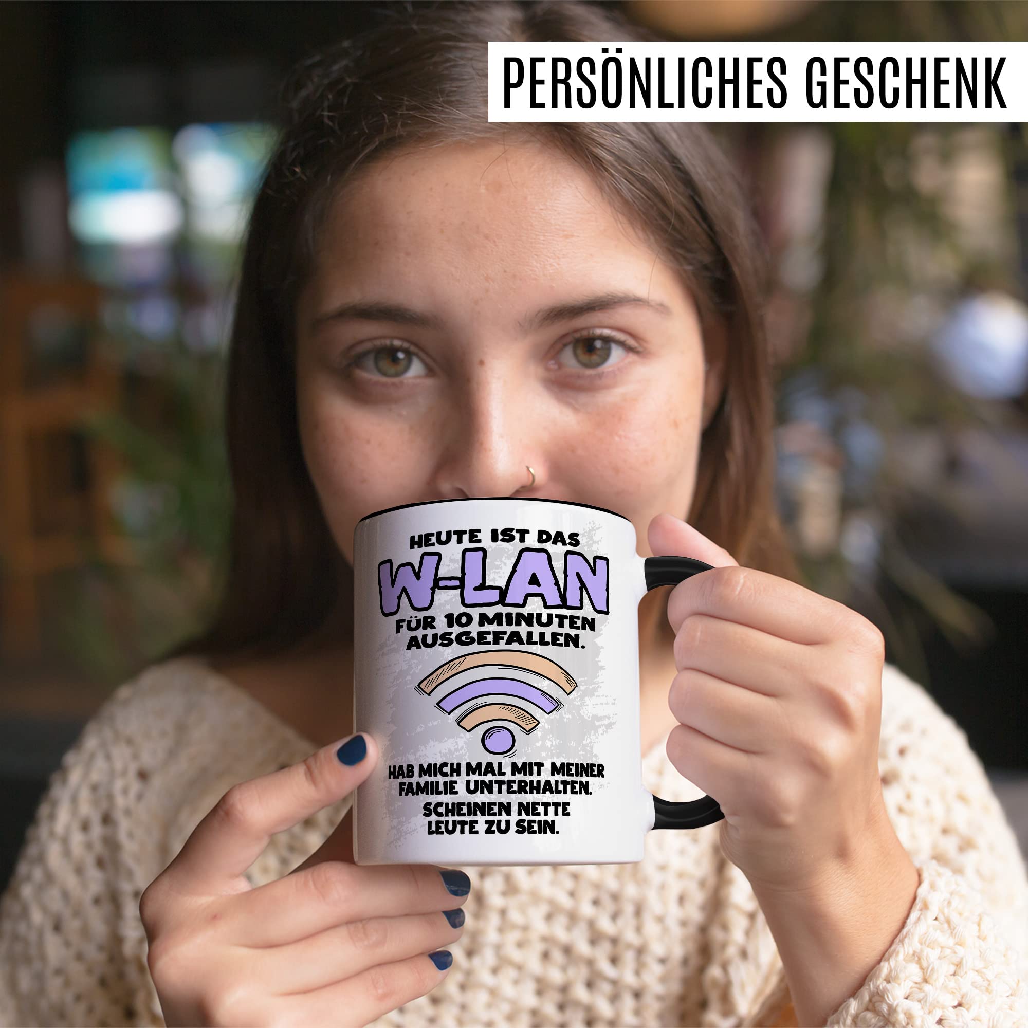 Tasse Wlan Geschenk, Heute ist das Wlan für 10 Min ausgefallen Geschenkidee Gamer Kaffee-Becher Kaffeetasse Tasse mit Spruch lustig Humor Witztasse Gaming Internet Handy