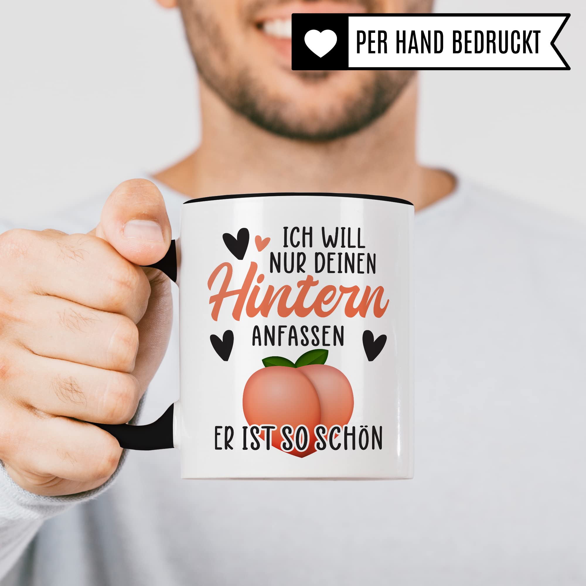 Hintern Tasse Freundin Geschenk Kaffeetasse Freund Popo Kaffee-Becher lustiges Geschenk Beziehung Geschenkidee Humor Ich will deinen Hintern anfassen Spruch Zeichnung