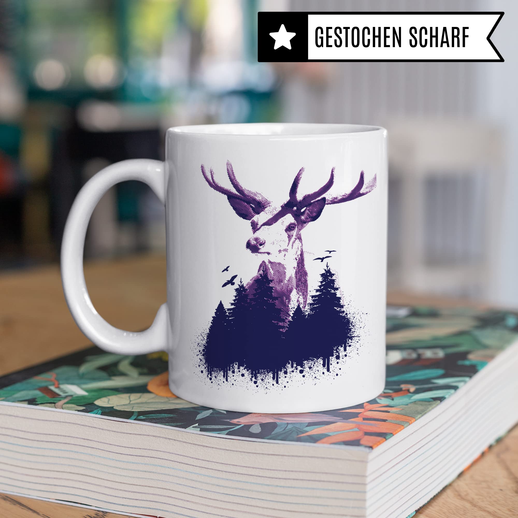 Hirsch-Motiv, hochwertiges Design Tasse Geschenk Hirsch-fans, Fuchs-Tasse Motiv, Geschenk Kollegen, Fuchs Büro-Tasse Wald-Motiv Jäger Jagd Hirschliebhaber Naturliebhaber Kaffee-Becher