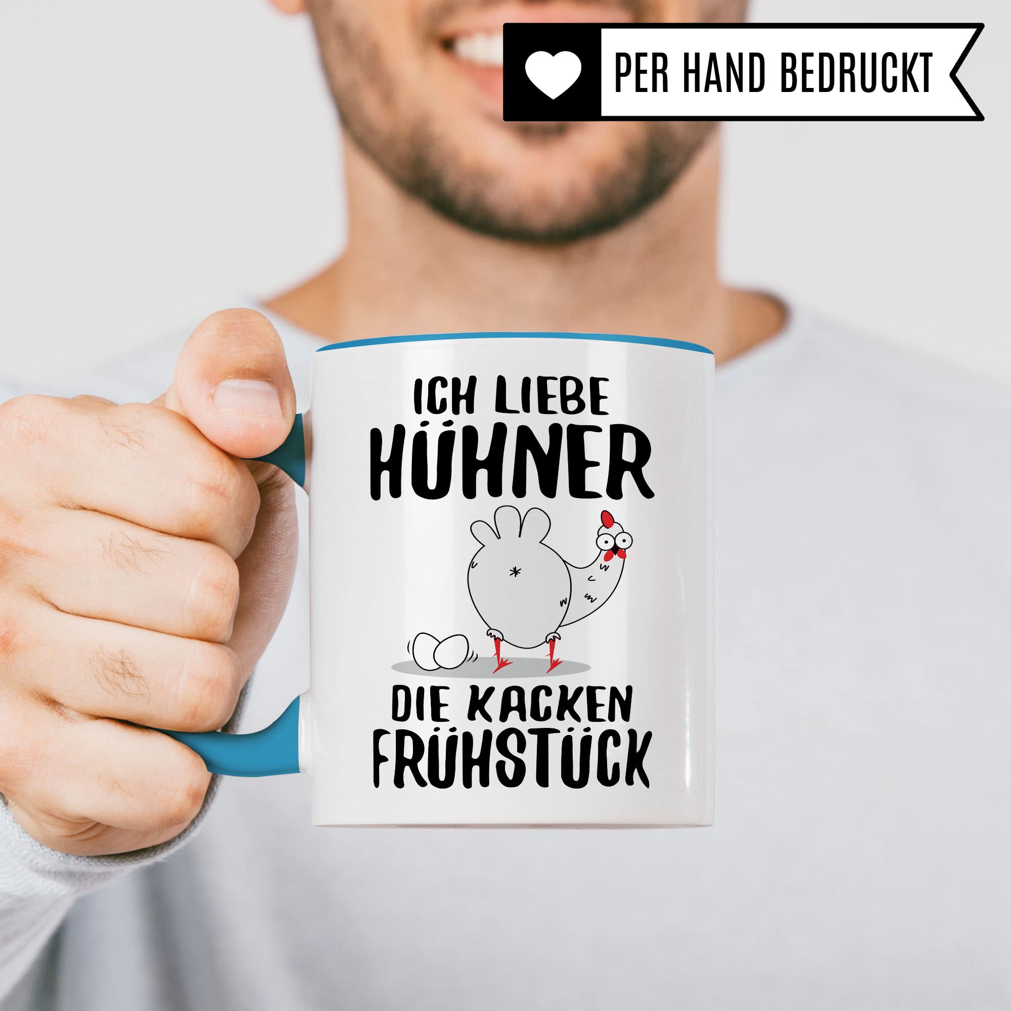 Hühner Tasse, Ich liebe Hühner die kacken Frühstück, lustig Hühnerhalter Geschenk für Landwirt Bauer Hühnerbesitzer, witzige Frühstück-Tasse mit Huhn-Motiv