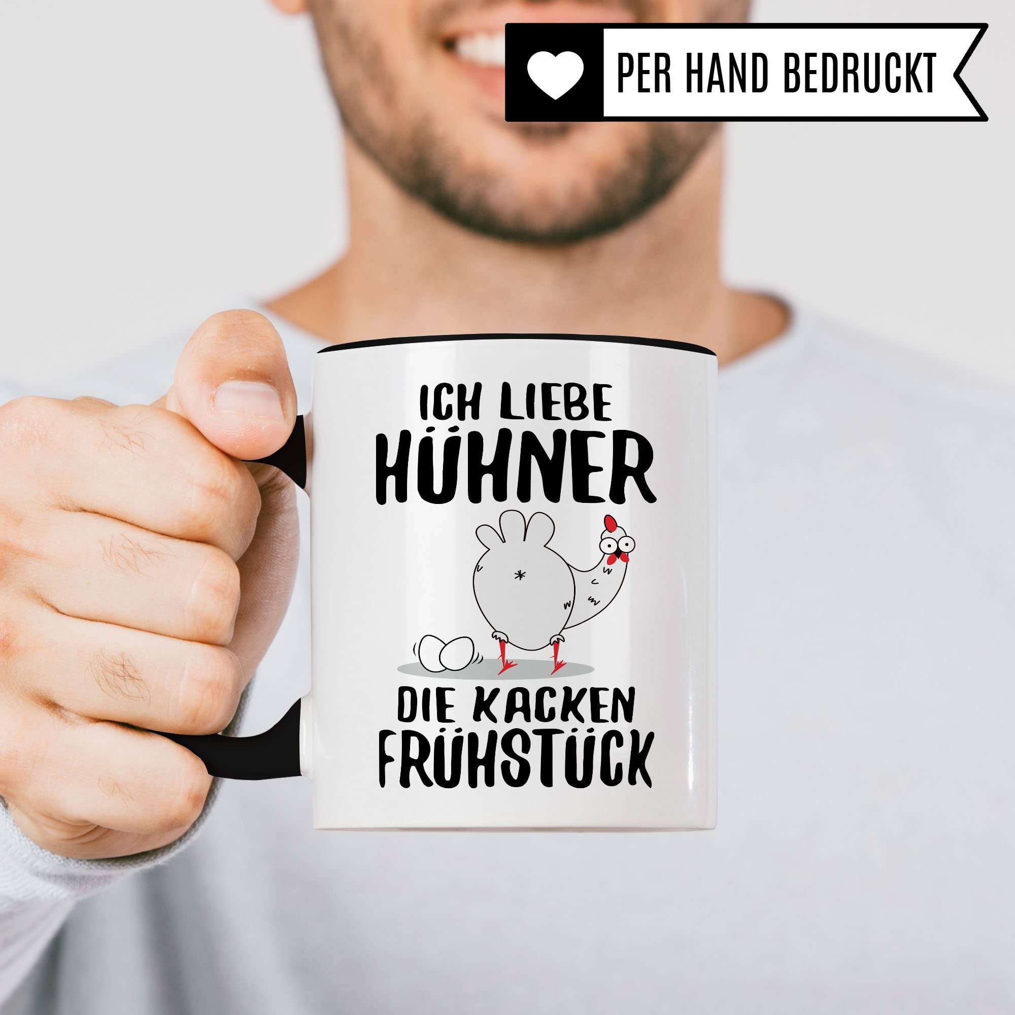 Hühner Tasse, Ich liebe Hühner die kacken Frühstück, lustig Hühnerhalter Geschenk für Landwirt Bauer Hühnerbesitzer, witzige Frühstück-Tasse mit Huhn-Motiv