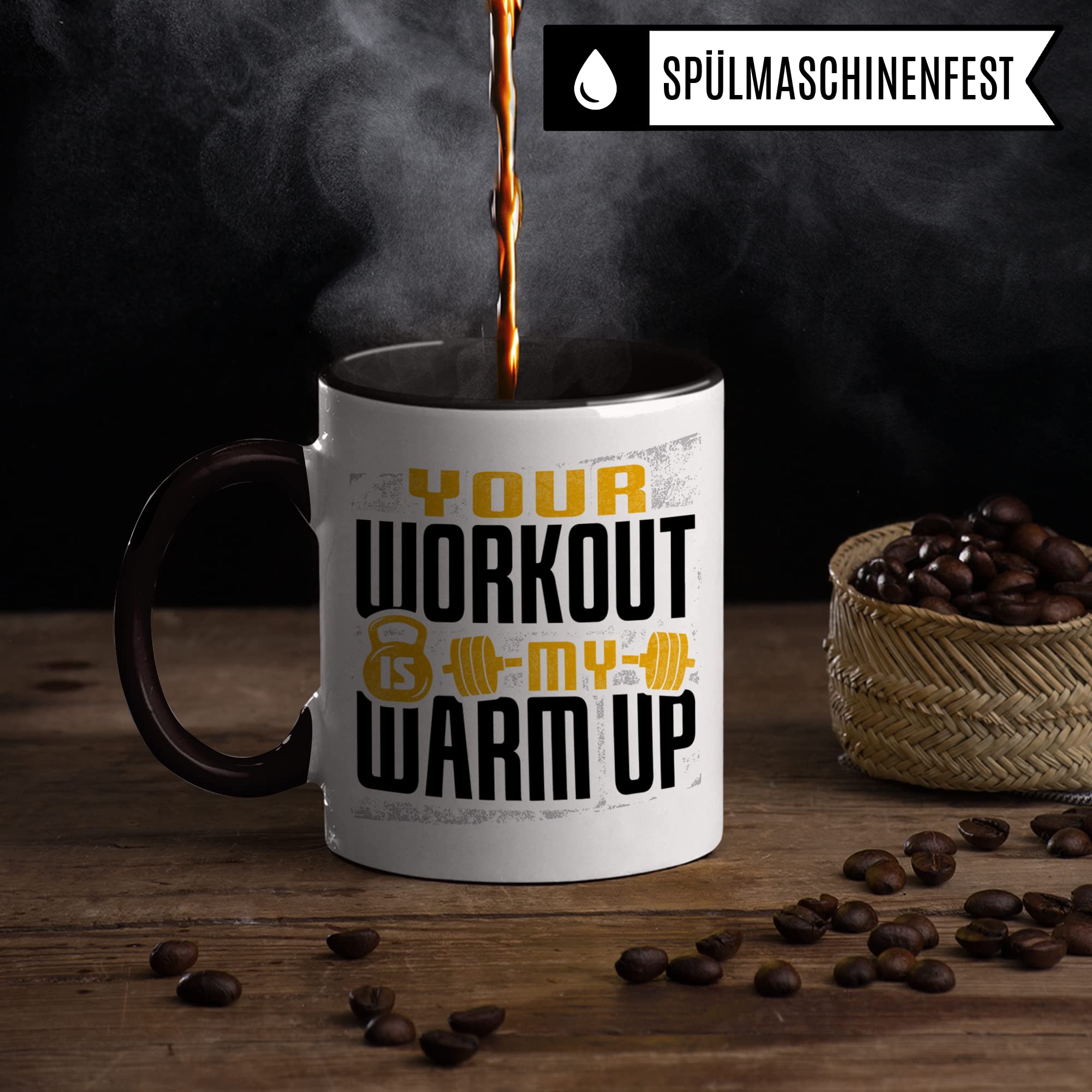 Workout Tasse, Gym Geschenk, Fitness Kaffeebecher, Kaffeetasse Humor Witz Geschenkidee für Trainer Krafttraining Bodybuilder Sport Becher