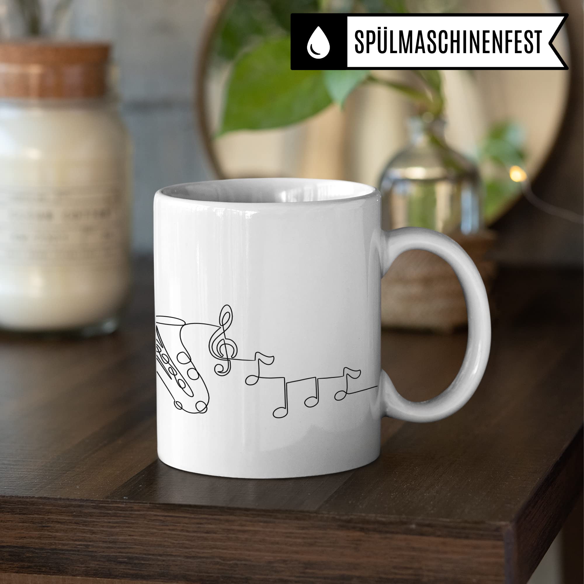 Saxophon Tasse - Musik Geschenk für Saxophonist Saxophonistin - Kaffeetasse Musiker Saxofon Saxophonspieler - Instrument Geschenkideen Saxophonisten Zeichnung Design Kaffee-Becher