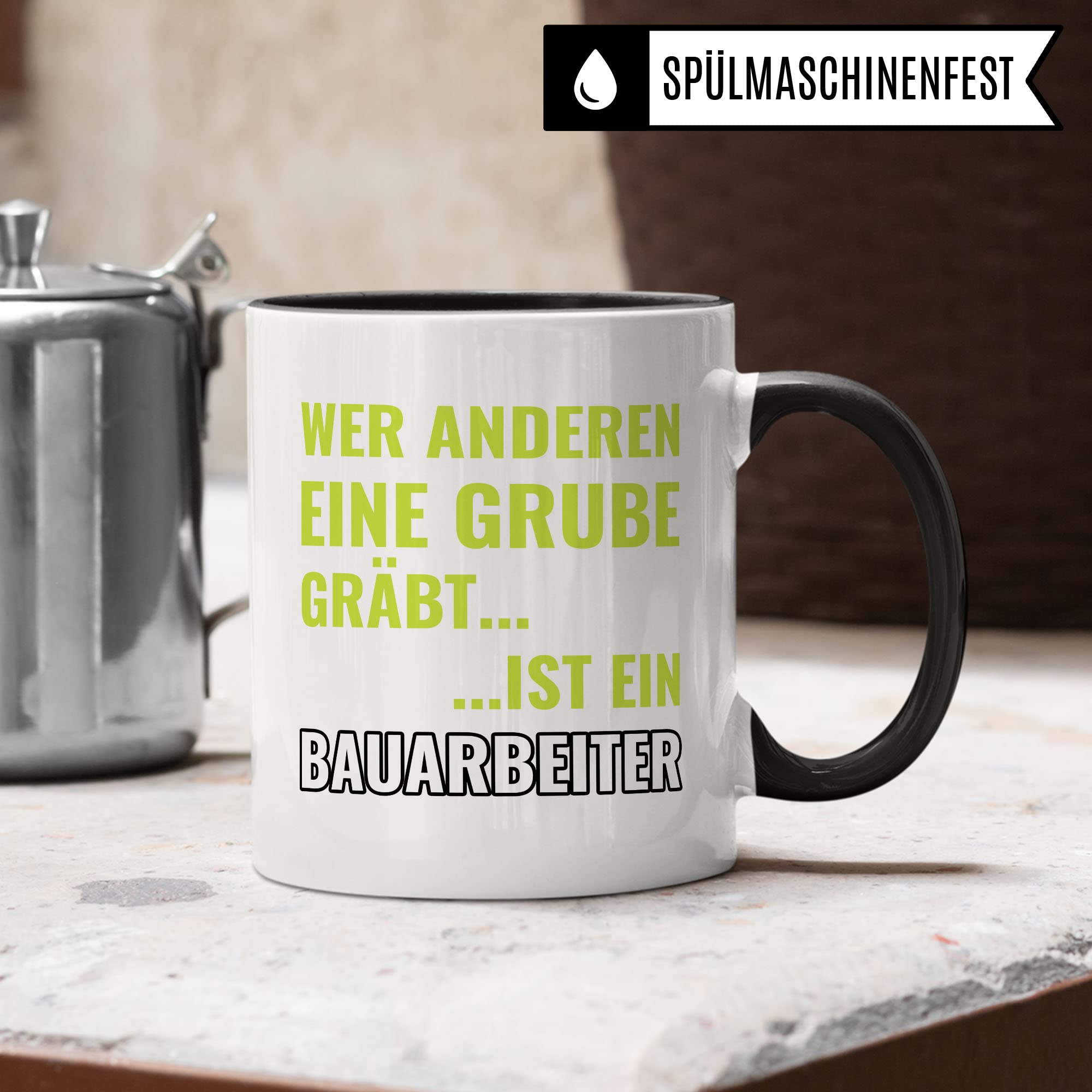 Bauarbeiter Tasse, Baustellen Spruch lustig, Männer Kaffeetasse Geschenkidee, Bagger Kaffeebecher, Baggerfahrer Becher, Humor Witz Geschenk für Baustelle