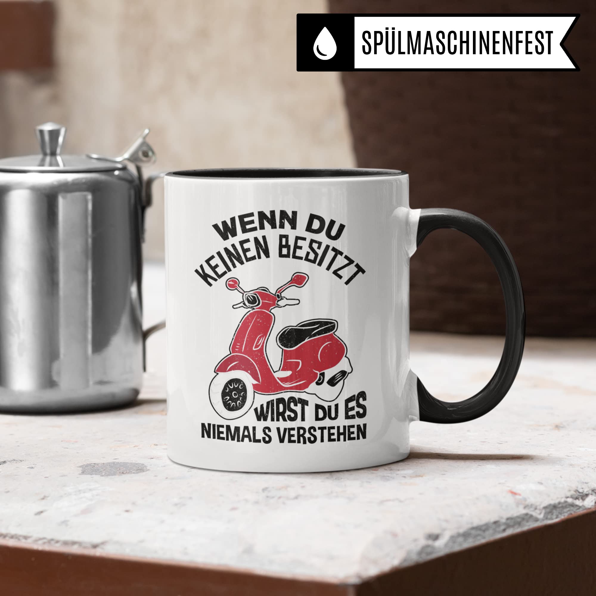 Tasse Mofa, Kaffeetasse Moped Geschenk, Roller Geschenkidee Vintage Mokick, Motorroller Geschenke Mopedfahrer Rollerfahrer Mofafahrer 50ccm Kaffee-Becher