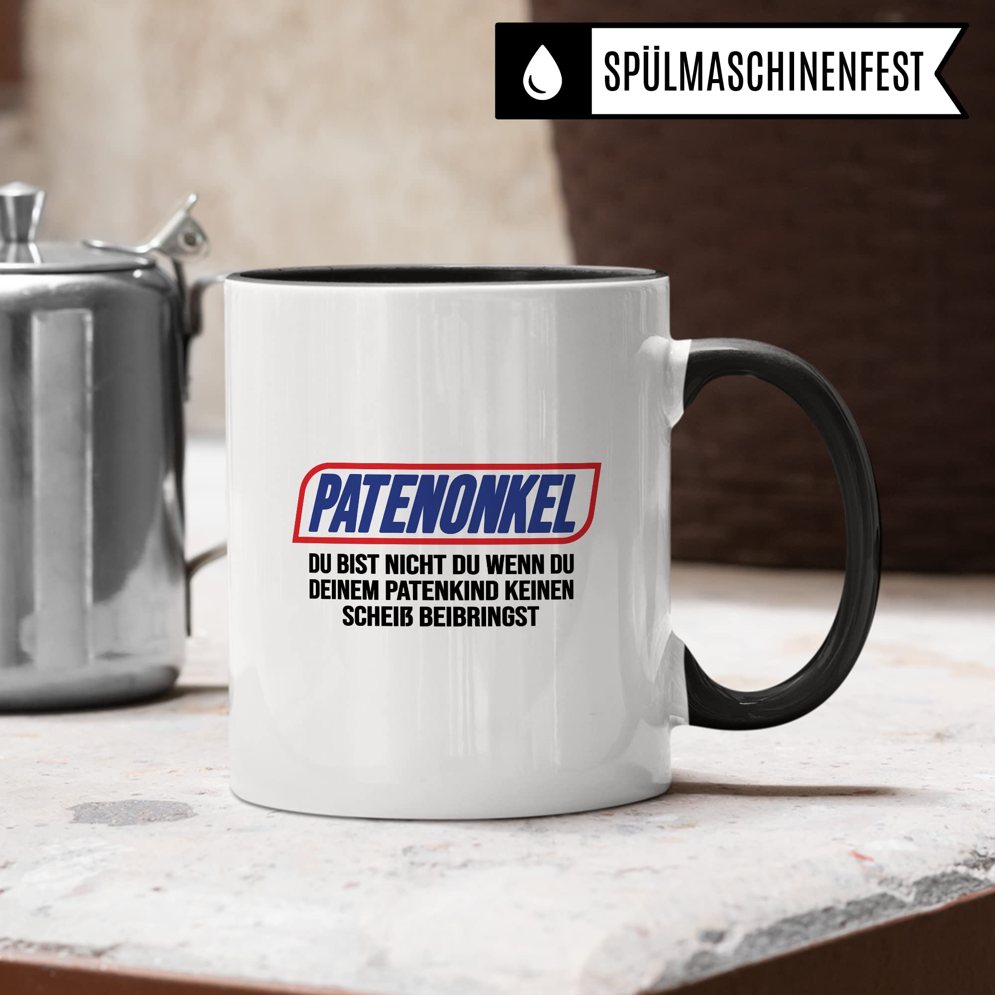 Patenonkel Tasse Geschenk, PATENONKEL - Du bist nicht du wenn du deinem Patenkind keinen Scheiß beibringst Geschenkidee Kaffeetasse mit Spruch lustig Kaffee-Becher Taufe Patensohn