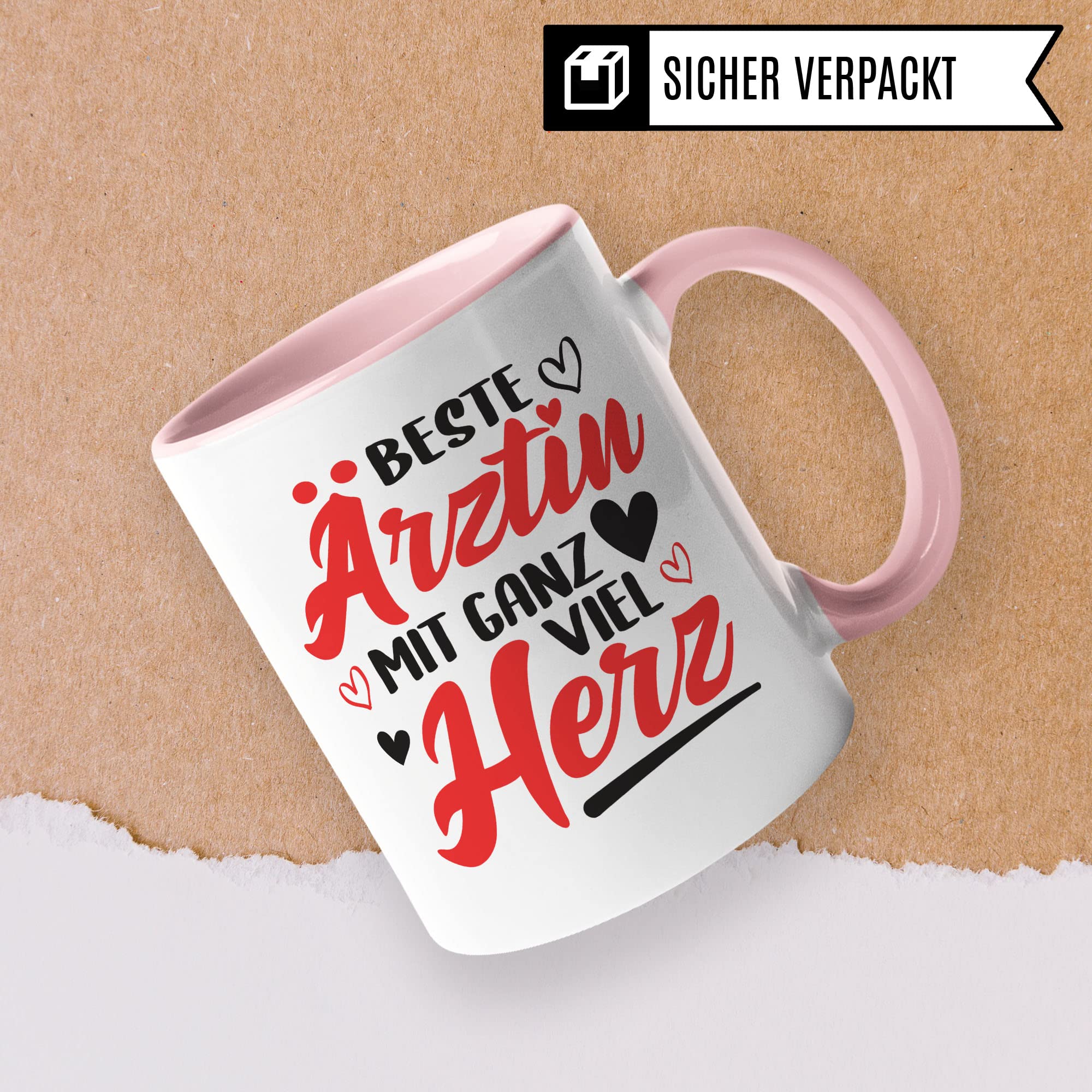 Ärztin Tasse, Beste Ärztin mit ganz viel Herz, Ärztin Geschenk Dankeschön Promotion Tasse schöner Spruch schönes Motiv Kaffeetasse Arzt Beruf, Geschenk für die besten Ärztin