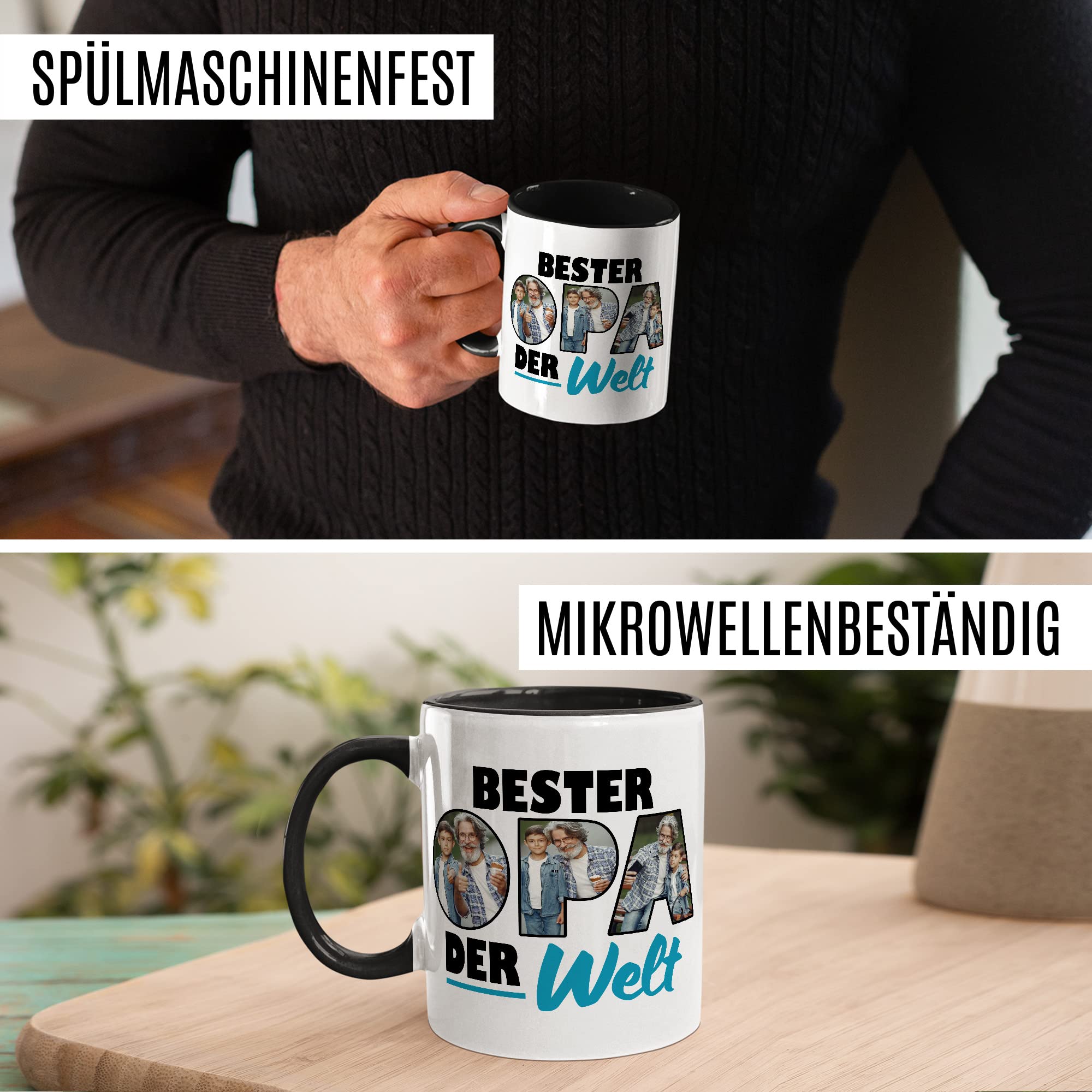 Opa Tasse personalisierbar mit Bild, Bester Opa der Welt, Geschenk personalisiert Großvater Spruch Enkelkinder schöner Spruch Geschenkidee Kaffeetasse Enkel