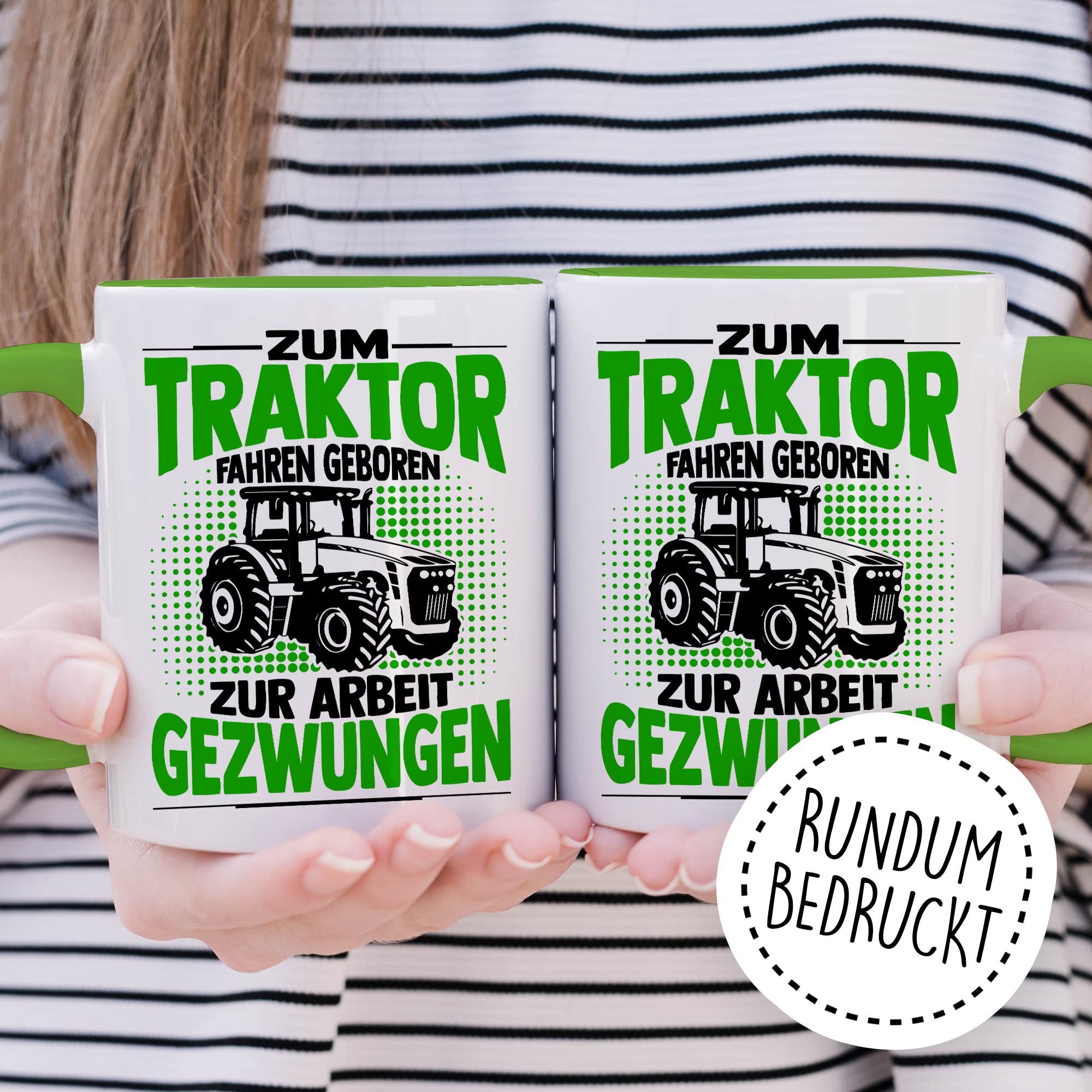 Bauer Tasse Geschenk, Zum Traktor fahren geboren - zur Arbeit gezwungen Geschenkidee Landwirt Kaffeetasse mit Spruch lustig Kaffee-Becher Witztasse Teetasse