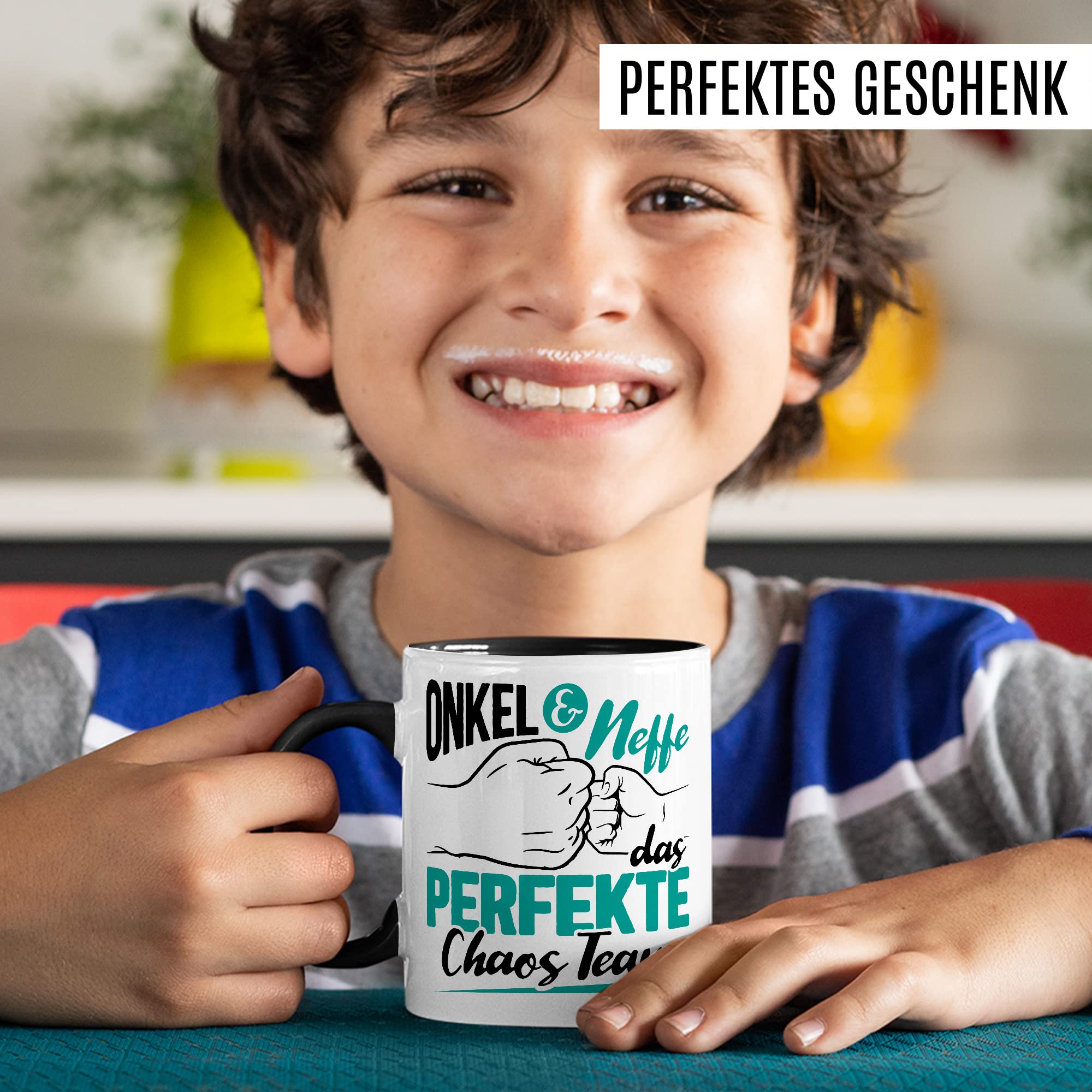 Onkel Tasse Neffe Geschenk lustig Chaos-Team Bruder Kaffeetasse Nichte Kaffee-Becher Geschenkidee Familie Humor Geschwister Patenonkel Pate Patenkind