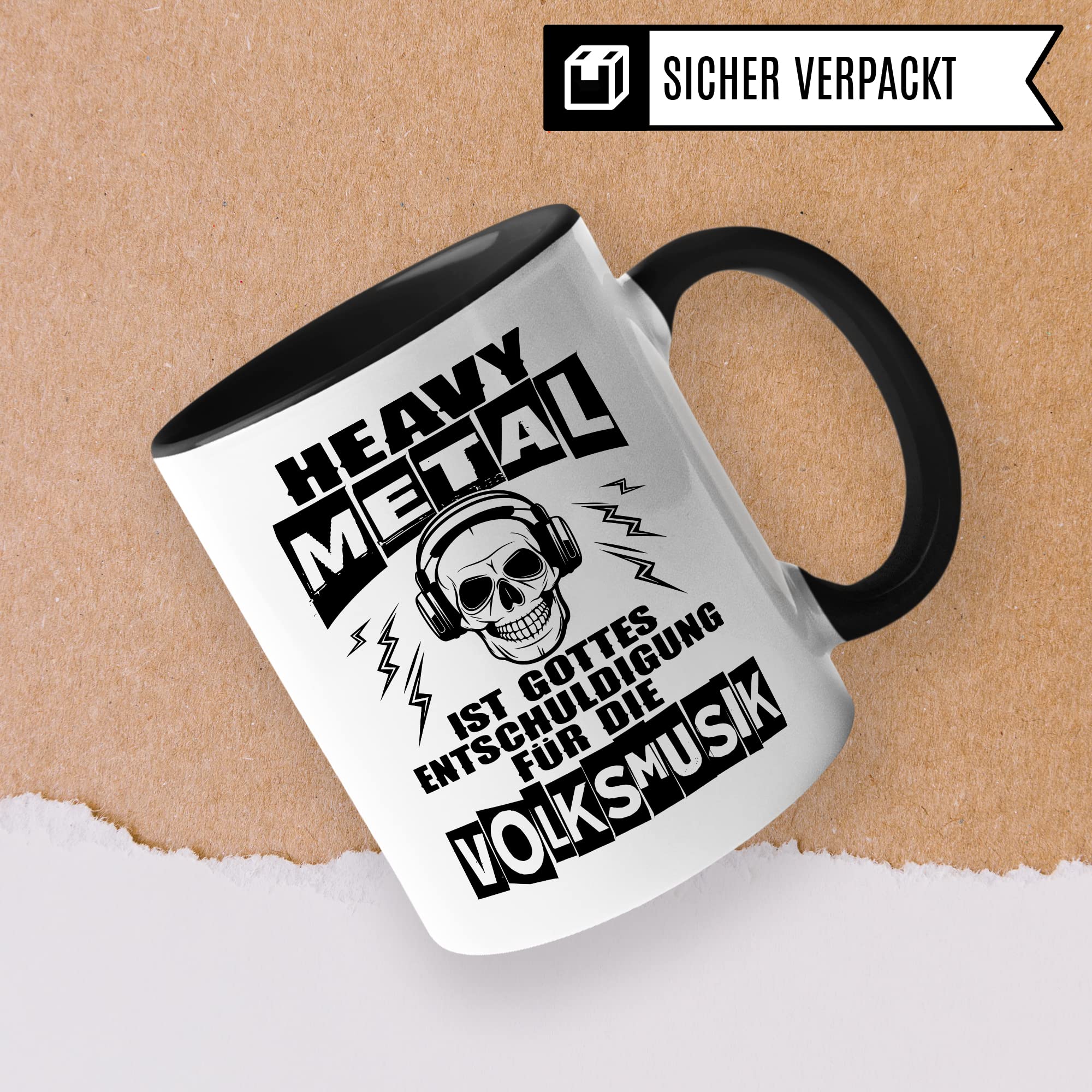 Heavy Metal Tasse Rocker Kaffeetasse Metal Fan Geschenkidee Kaffee-Becher Metalic Geschenk Spruch lustig Humor Teetasse Witz Heavy Metal ist Gottes Entschuldigung für die Volksmusik