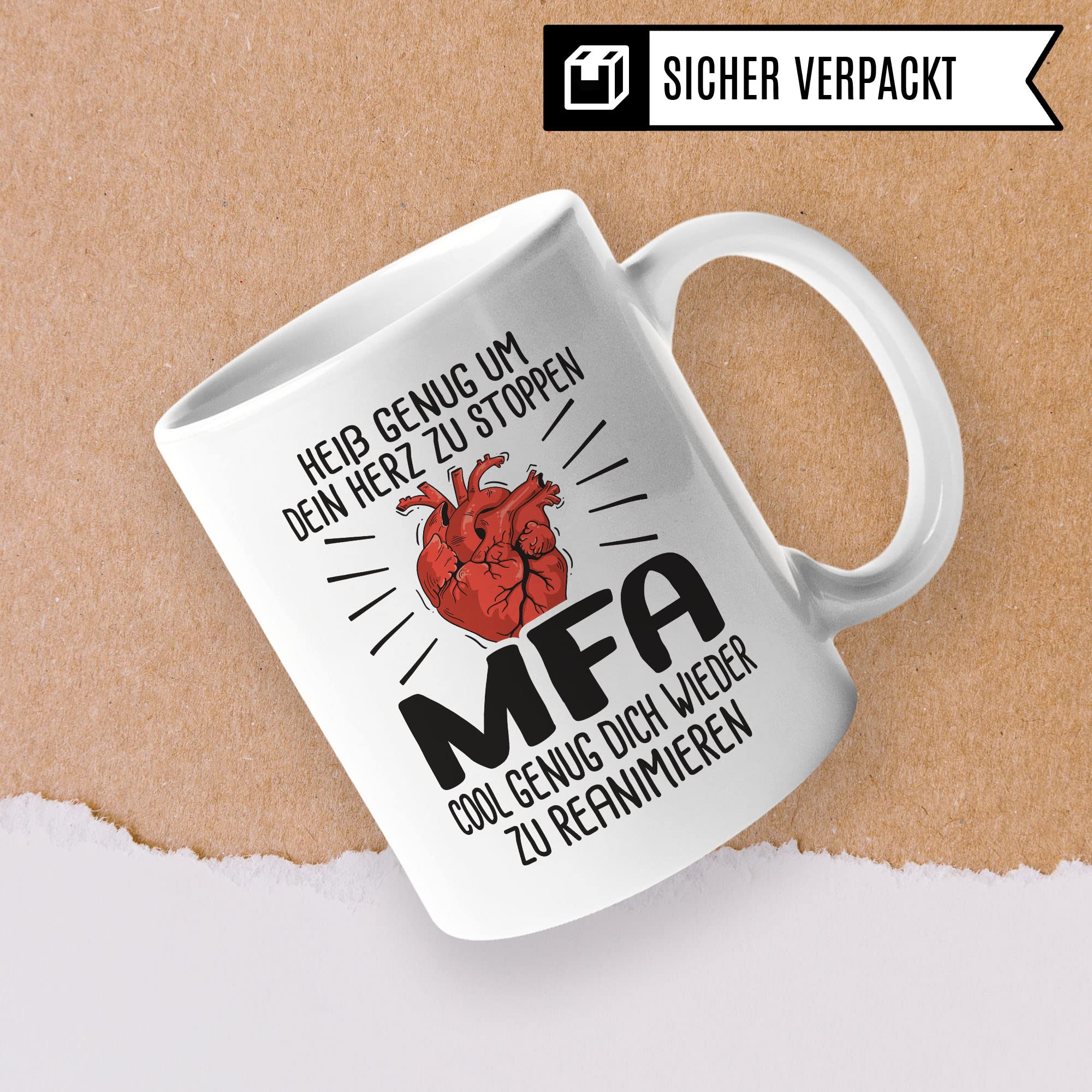 Tasse MFA, Heiß genug um dein Herz zu stoppen - MFA - Cool genug dich wieder zu reanimieren, Krankenschwester Geschenk, Arzthelfer Tasse Medizinische Fachangestellte Arzthelferin Krankenpfleger