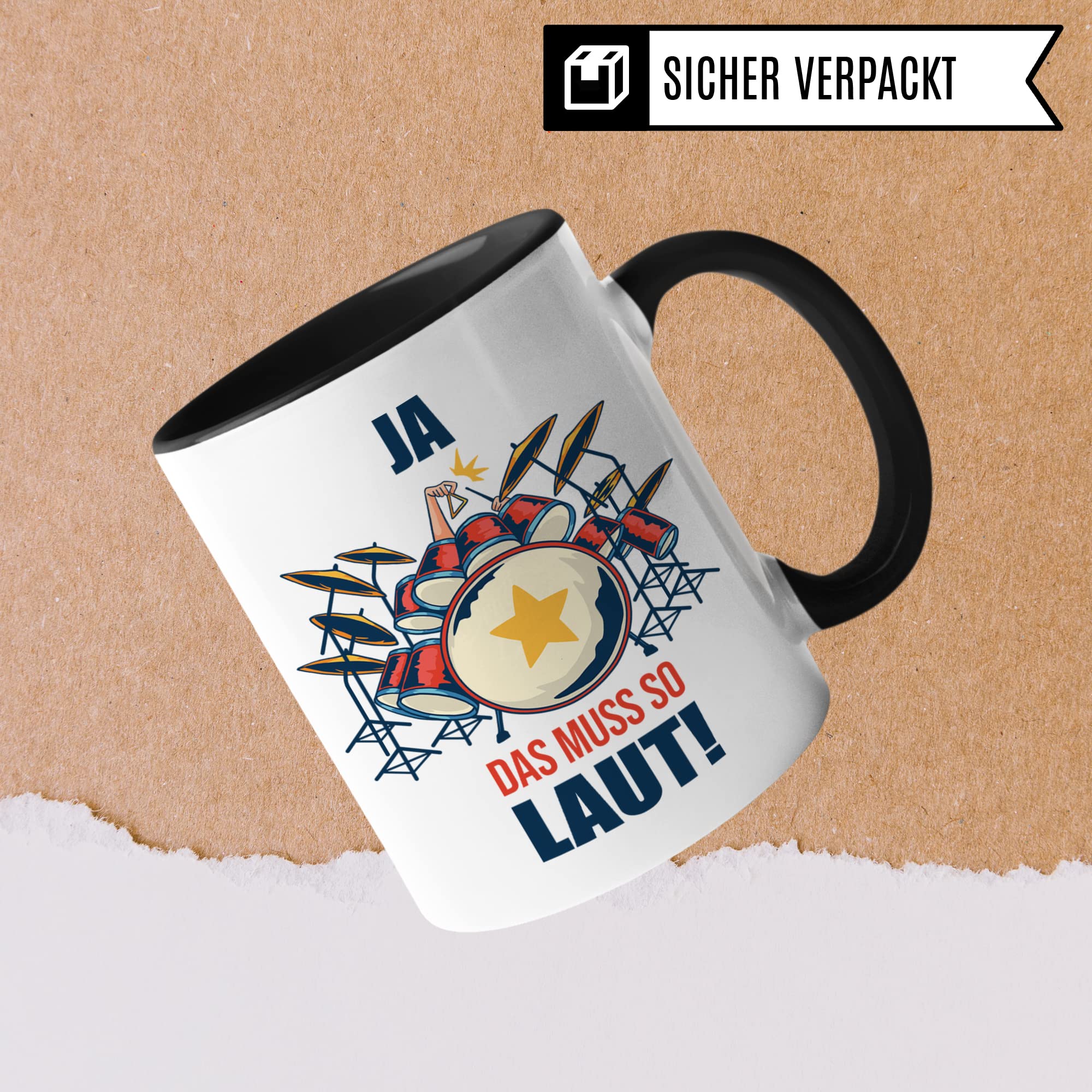 Schlagzeug Tasse - Musik Geschenk für Schlagzeuger Schlagzeugerin - Kaffeetasse Musiker Drummer - Instrument Geschenkideen Becher Drumset Drums Spruch Kaffeebecher