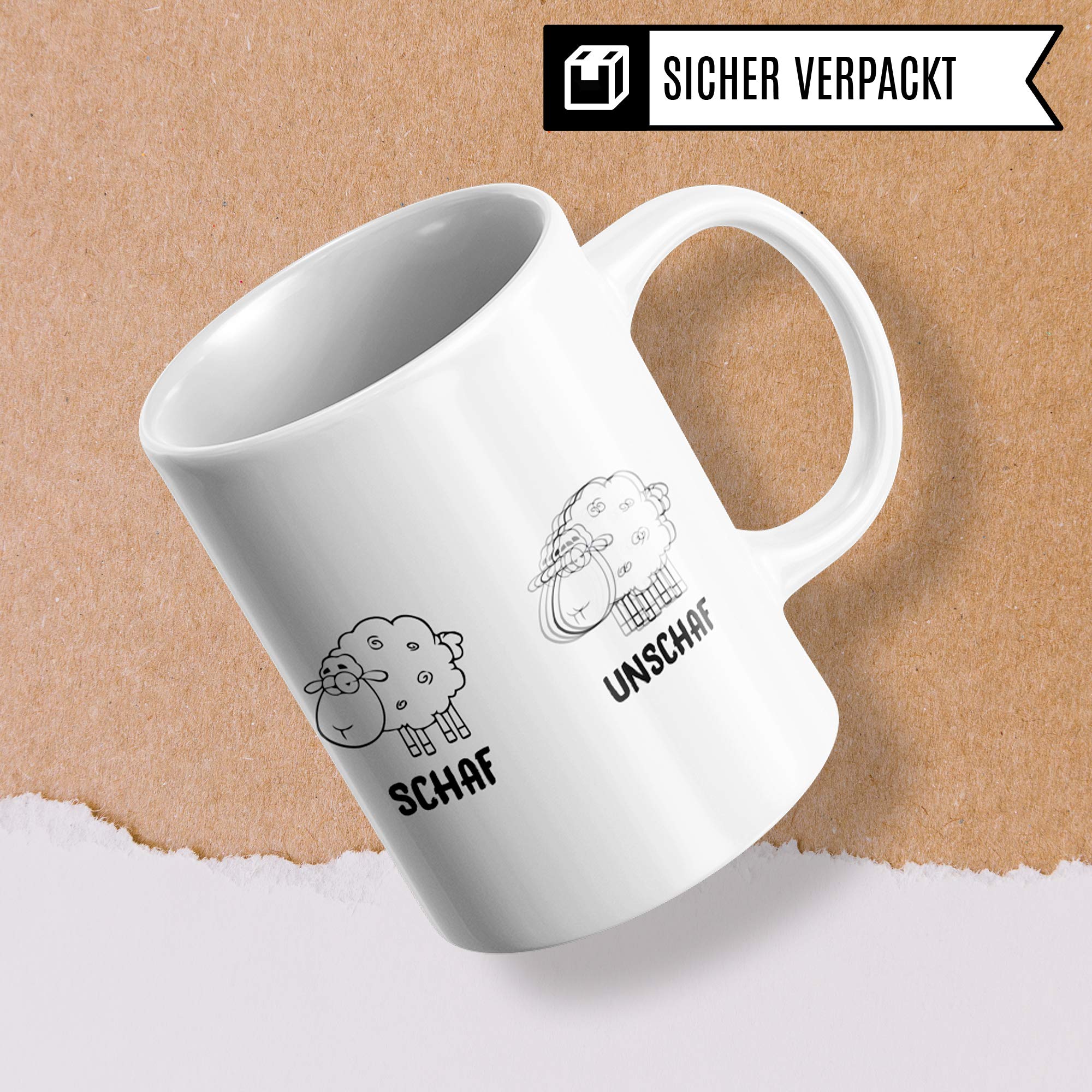 Schaf Unschaf Tasse - Witz Geschenk Becher lustig - Schafe Tiere Geschenkidee Wortwitz Kaffeetasse