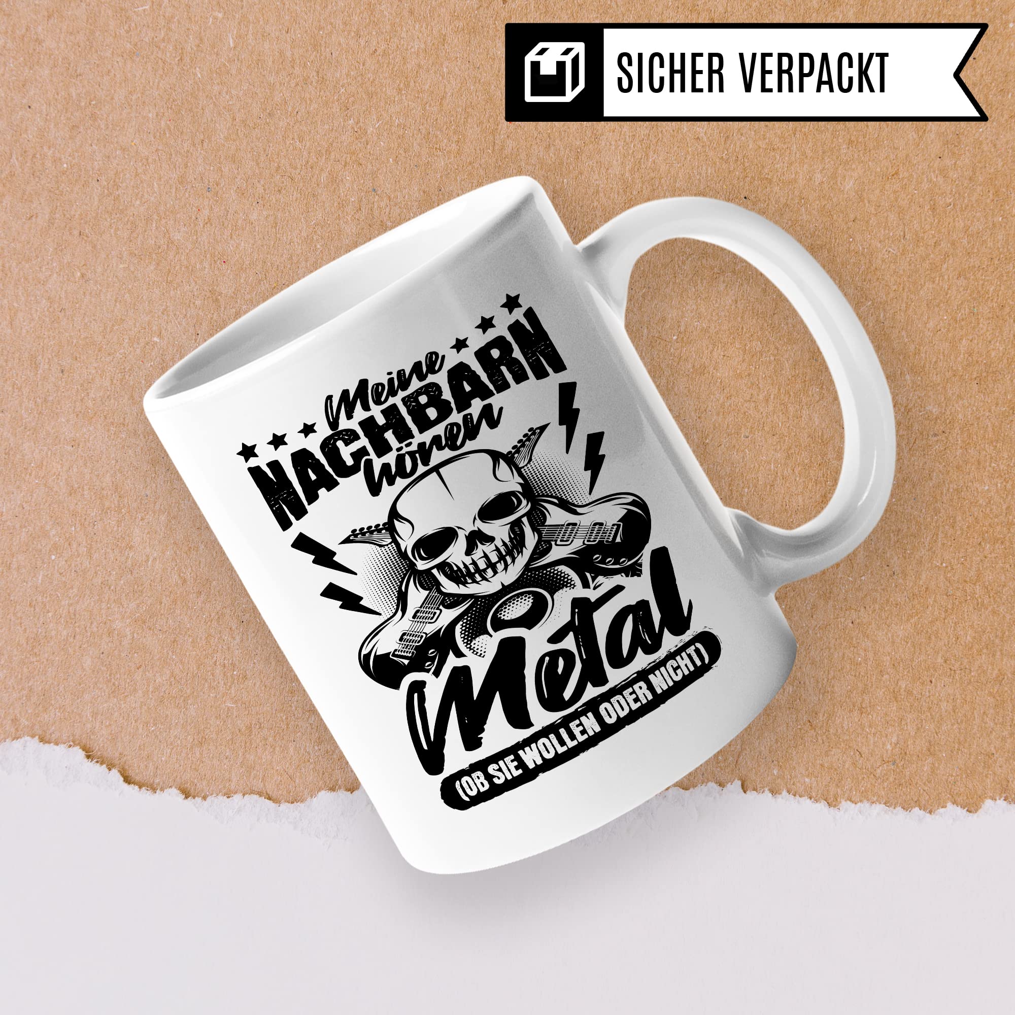 Metal Tasse Rocker Kaffeetasse Metal Fan Geschenkidee Kaffee-Becher Metalic Geschenk Spruch lustig Humor Teetasse Witz Meine Nachbarn hören Metal