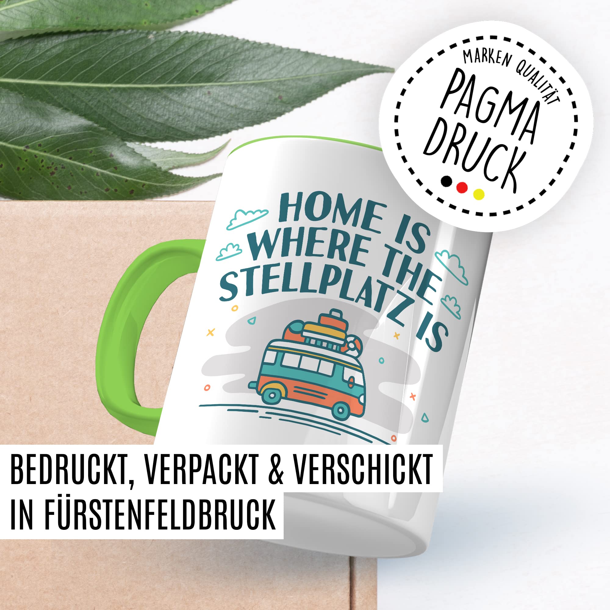 Wohnmobil Tasse Wohnwagen Kaffeetasse Camping Geschenk Camper Kaffee-Becher Stellplatz Geschenkidee Outdoorfans Camperin Campingvan Zeltplatz Campingwagen Campingplatz Zelten Home is Zuhause