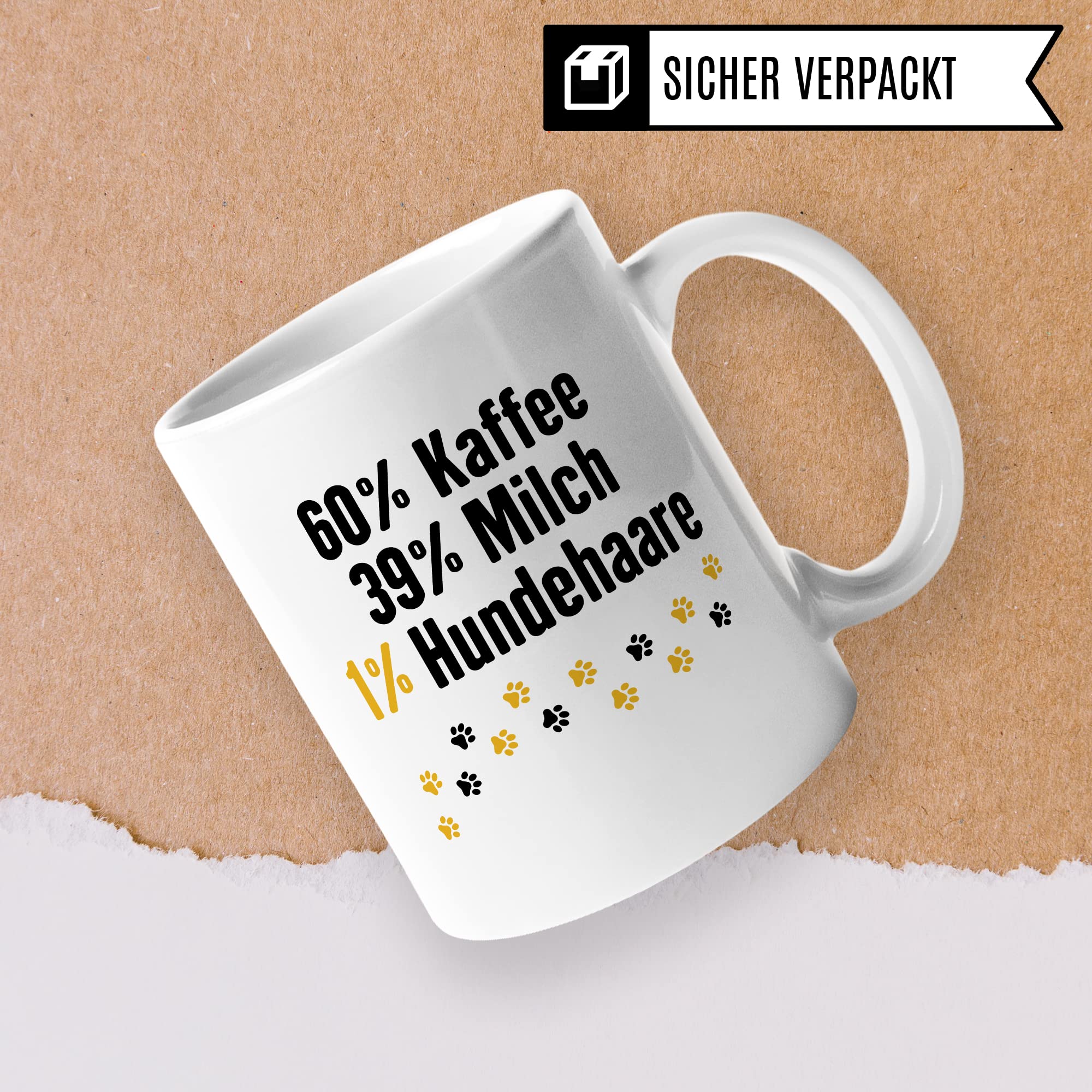 Hunde Tasse Spruch lustig, 60% Milch 39% Kaffee 1% Hundehaare Geschenk Hundehalter Geschenkidee Hundebesitzer Kaffee-Becher Herrchen Teetasse Kaffeetasse Hundeliebhaber