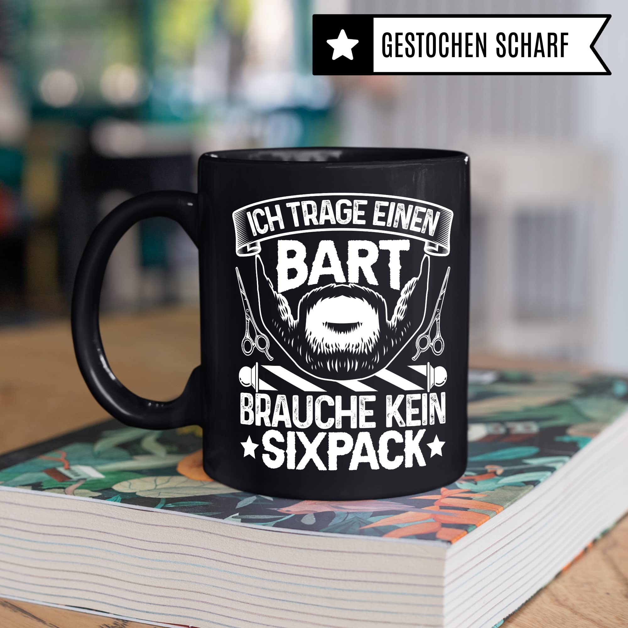 Bartträger Tasse, Ich trage einen Bart - brauche kein Sixpack, Bart Geschenkidee, lustiger Spruch Mann mit Bart, Geschenk Kollegen Freund Kumpel Kaffee-Becher