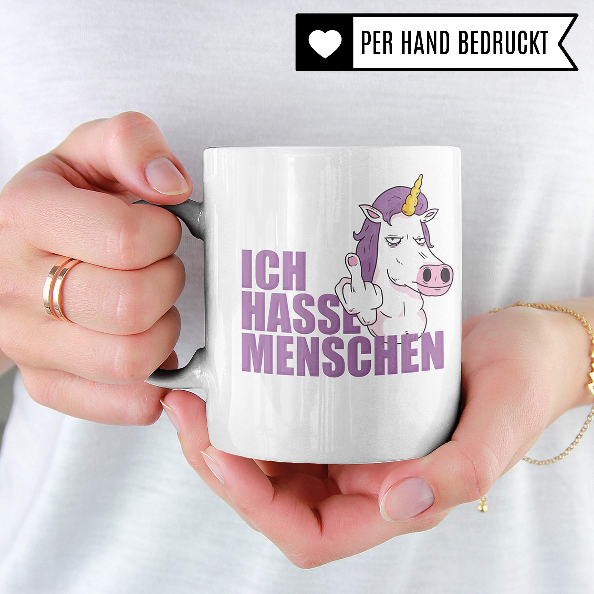 Pagma Druck Ich Hasse Menschen Tassen Mittelfinger Geschenk, Tasse Einhorn lustig Geschenkidee, Kaffeetasse Introvertiert Geschenkidee Ironie Sarkasmus Becher