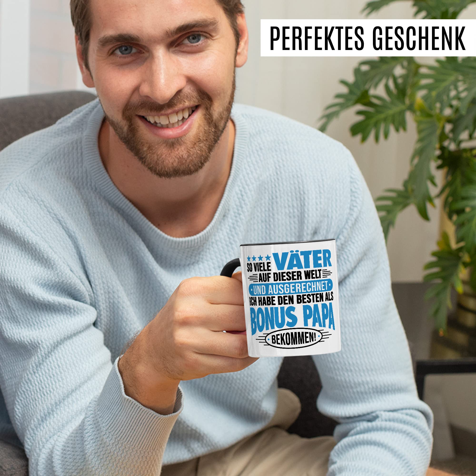 Bonuspapa Tasse Stiefpapa Geschenkidee Stiefkind Kaffeetasse Vater Geschenk für Stiefvater Kaffeebecher Familien Becher