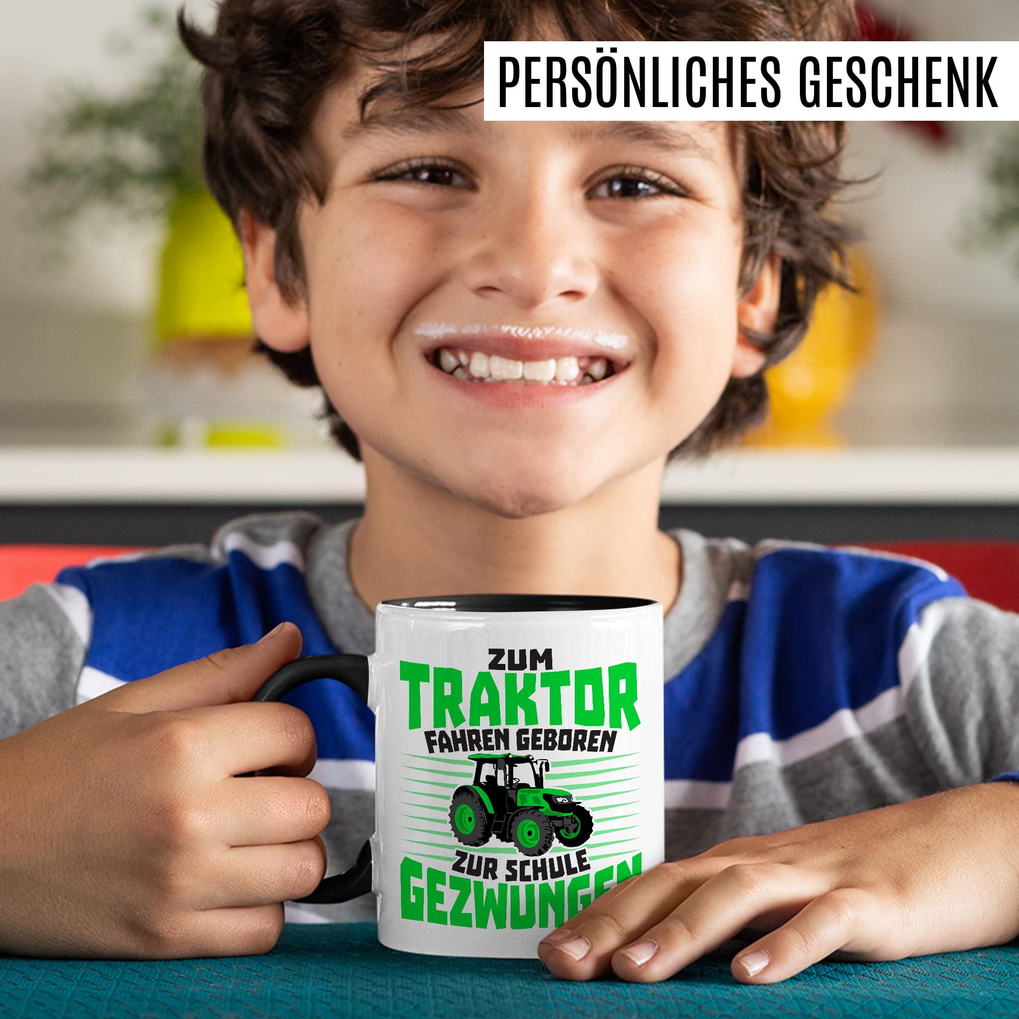 Tasse Bauer Geschenk, Zum Traktor fahren geboren - Zur Schule gezwungen Geschenkidee Landwirt Kaffeetasse mit Spruch lustig Kaffee-Becher Witztasse Teetasse