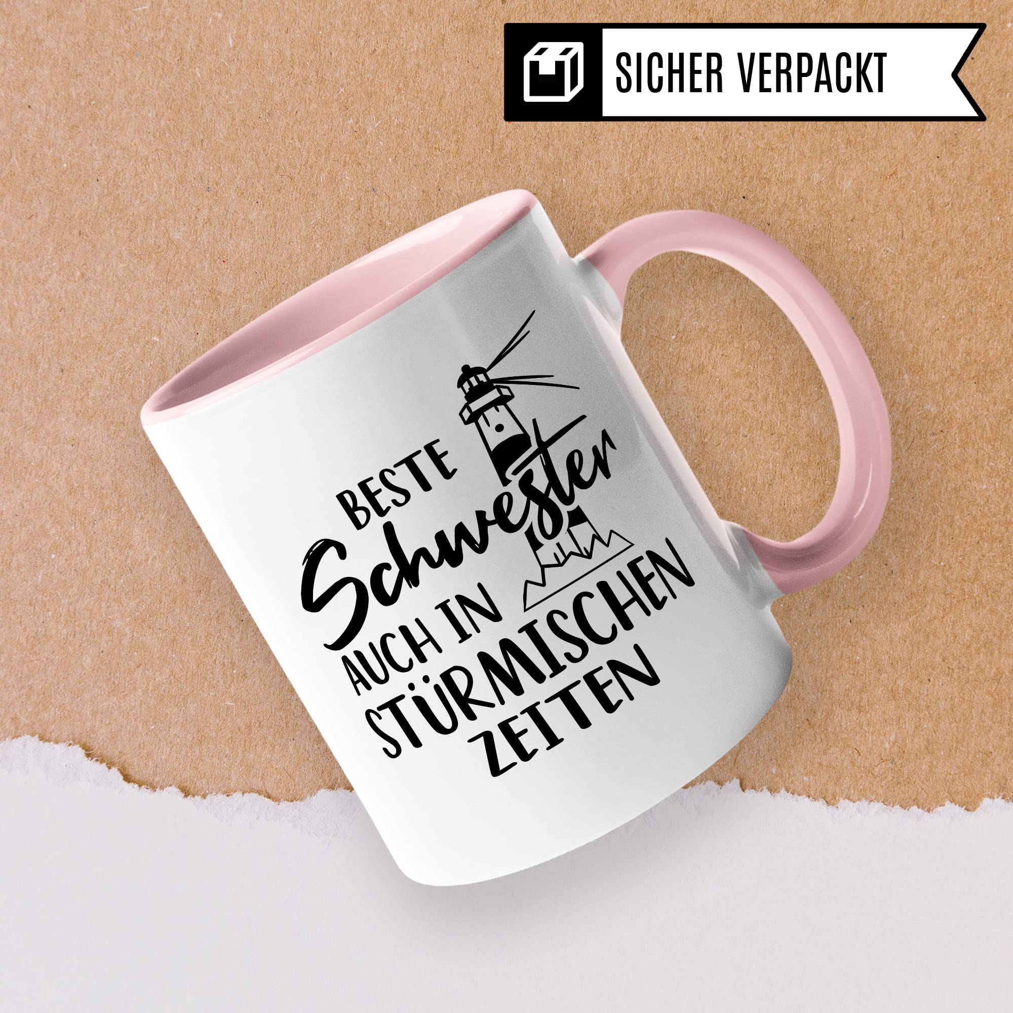 Tasse Schwester, Beste Schwester - auch in stürmischen Zeiten Spruch, Geschenk Schwester Spruch schöne Kaffee-Tasse Geschenkidee Geschwister-liebe