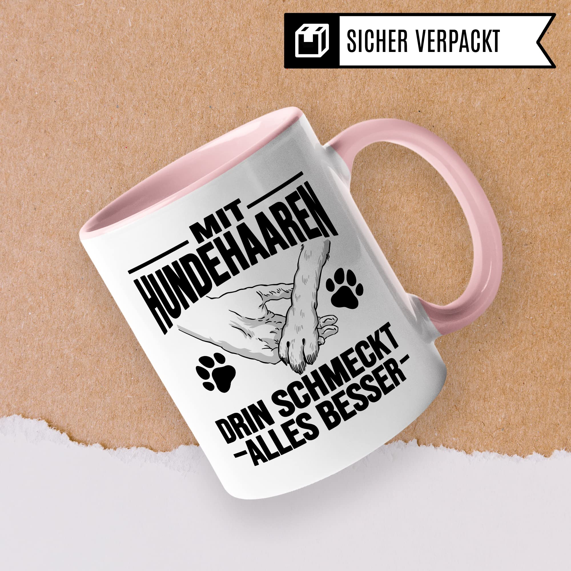 Hunde Tasse Geschenk, Mit Hundehaaren drin schmeckt alles besser Geschenkidee Hundebesitzer Kaffee-Becher Kaffeetasse Teetasse Hundehalter Hund Tasse mit Spruch lustig