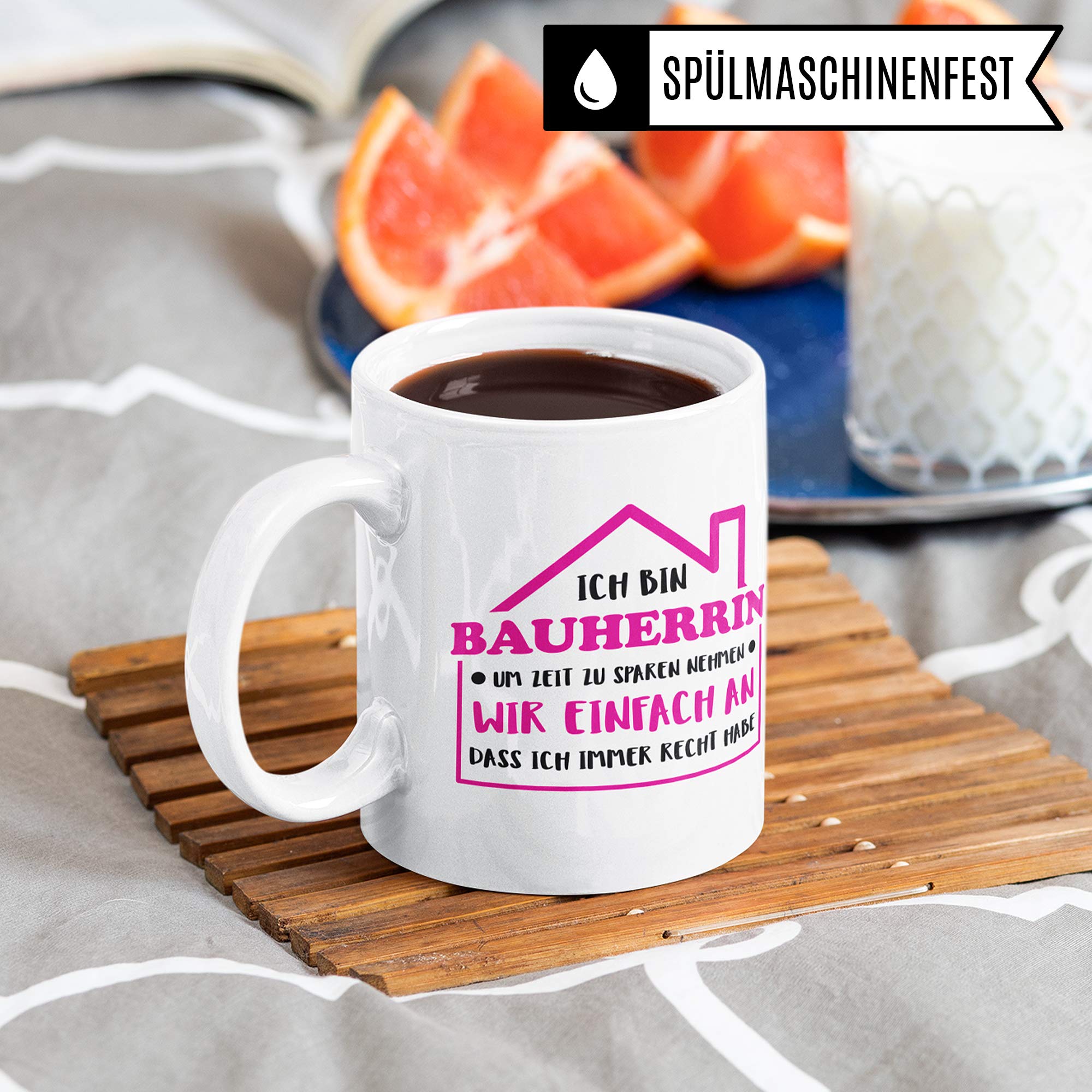 Pagma Druck Bauherrin Tasse, Geschenke zum Richtfest, Hausbau Richtfest Geschenkideen, Bauherrin Bauherr Hausbau Einweihung Becher, Einweihungsfeier Eigenheim Mitbringsel Kaffeetasse