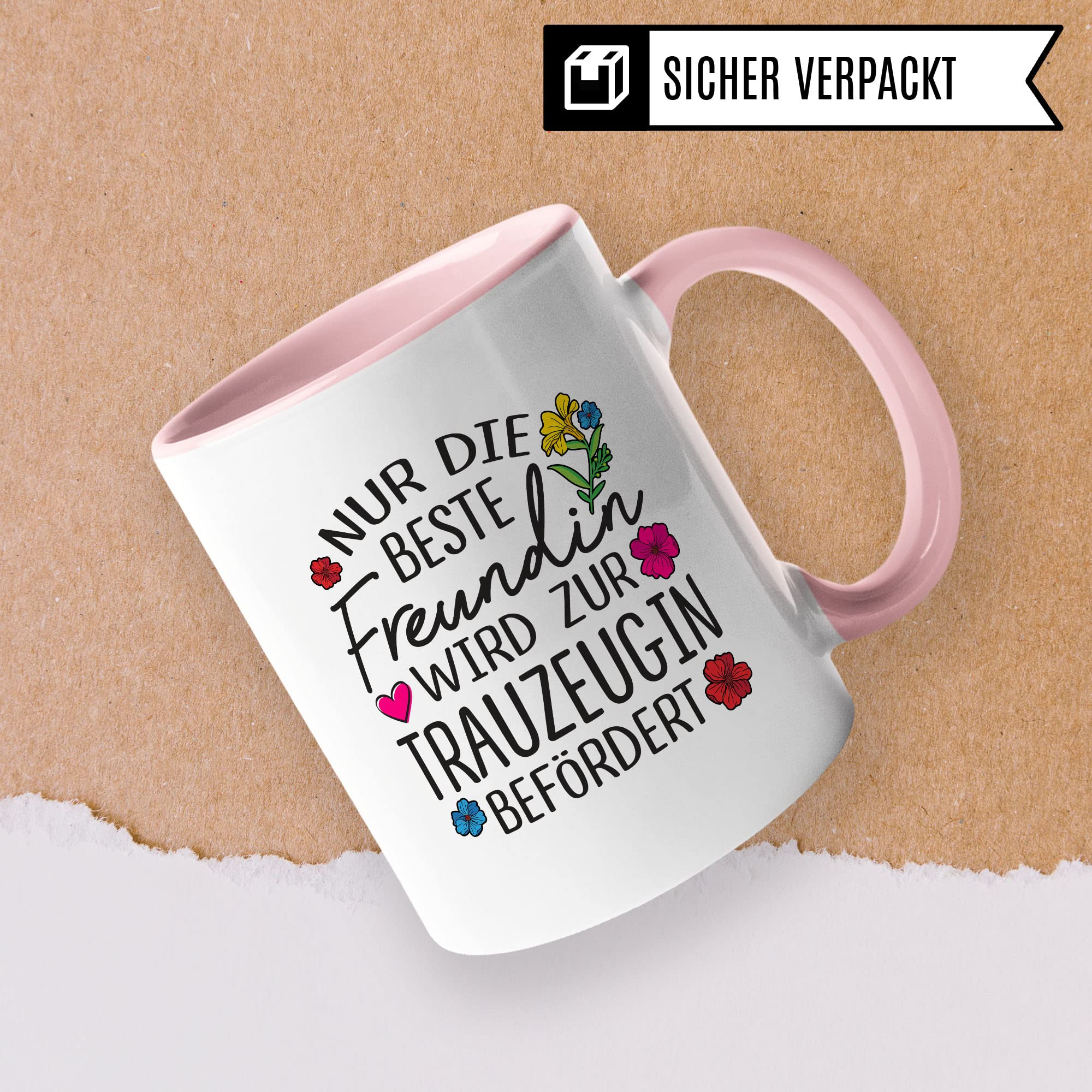 Trauzeugin fragen Tasse Nur die beste Freundin wird zur Trauzeugin befördert Spruch Geschenk Trauzeugin süßes Motiv schöne Geschenkidee Kaffeetasse Teebecher Hochzeit