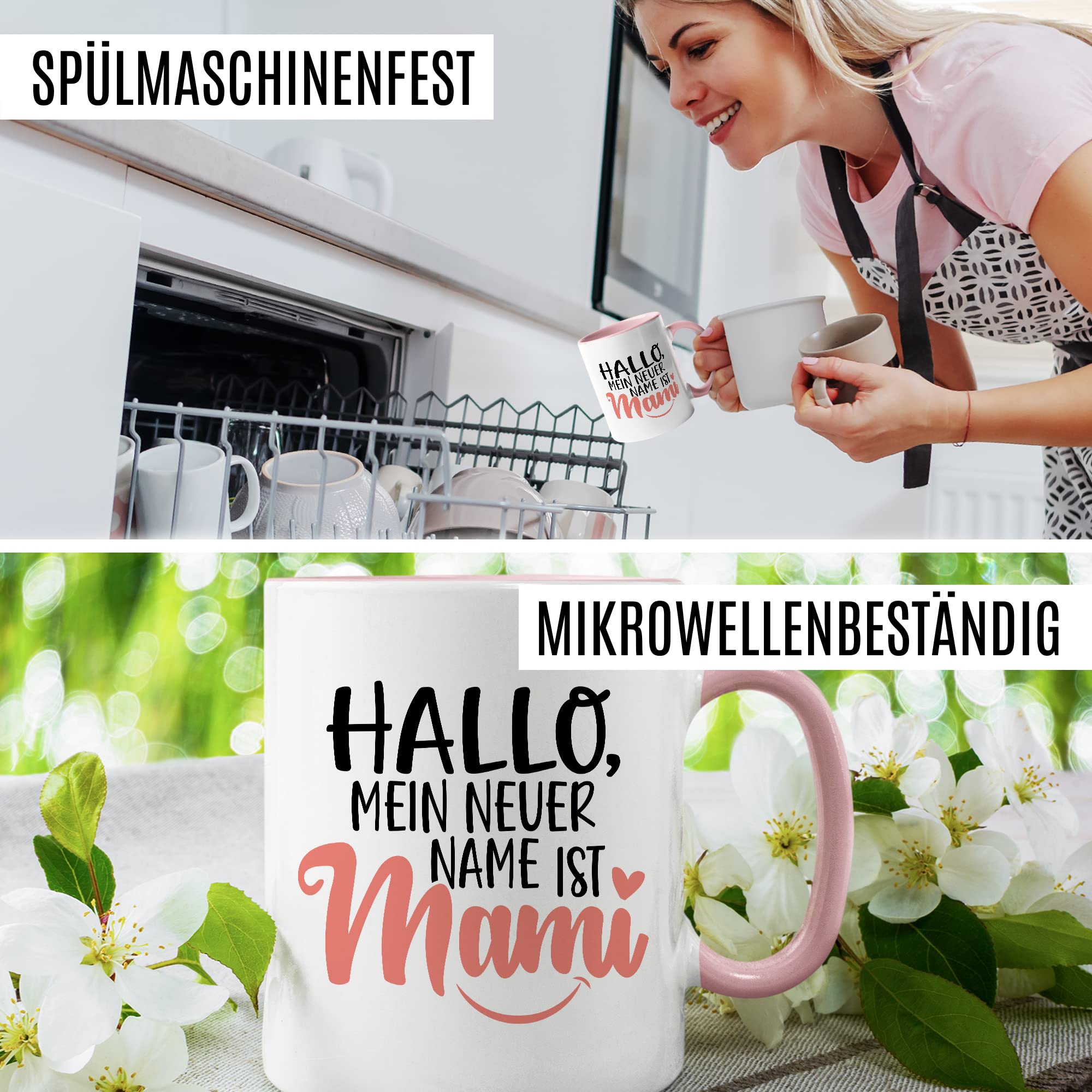 Tasse Mama Geschenk, Hallo mein neuer Name ist Mami Geschenkidee werdende Mutter Kaffeetasse mit Spruch lustig Kaffee-Becher zukünftige Mama frisch Mutter Babyparty