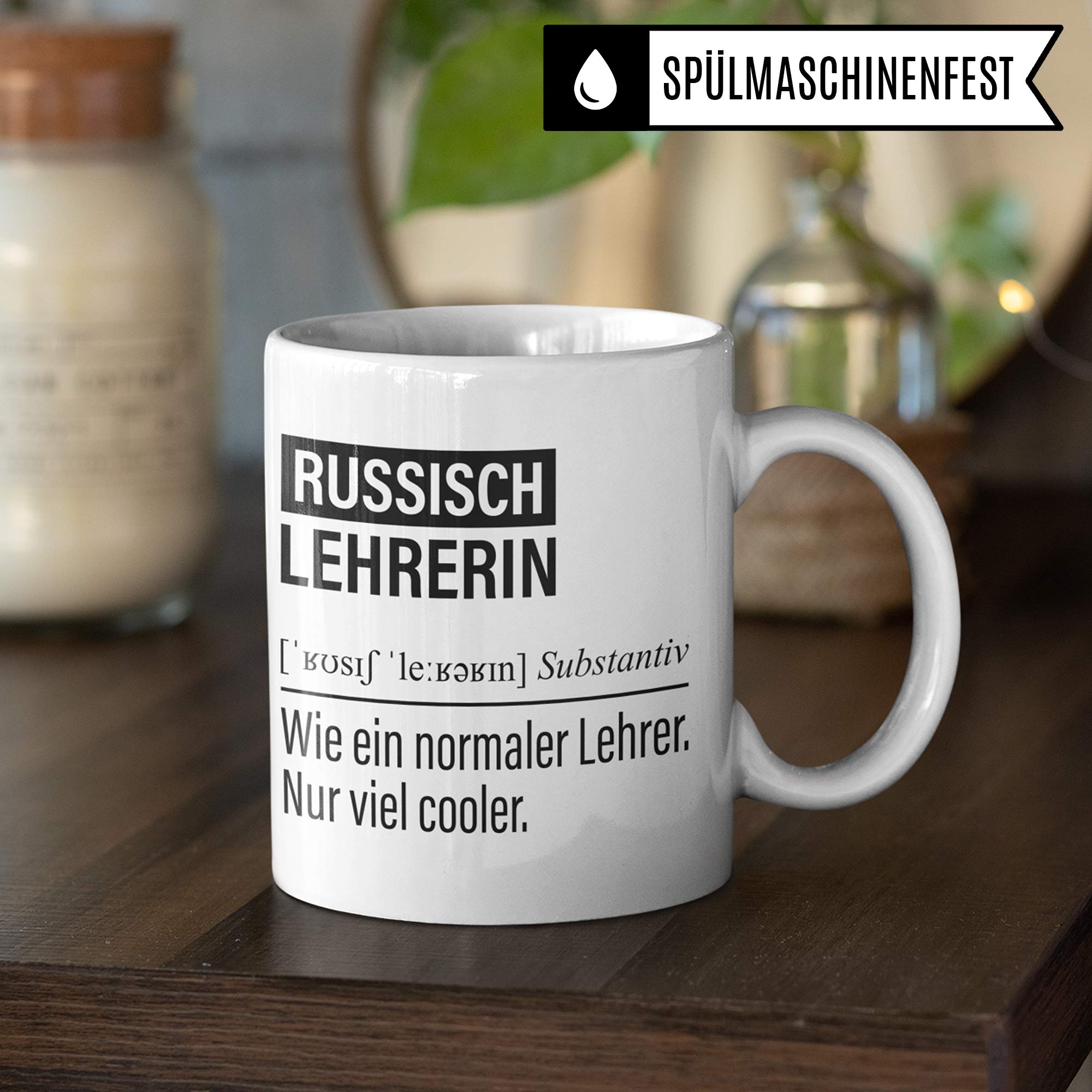 Russischlehrerin Tasse, Geschenk für Russisch Lehrerin, Kaffeetasse Geschenkidee Lehrerin, Kaffeebecher Lehramt Schule Russisch Unterricht Witz