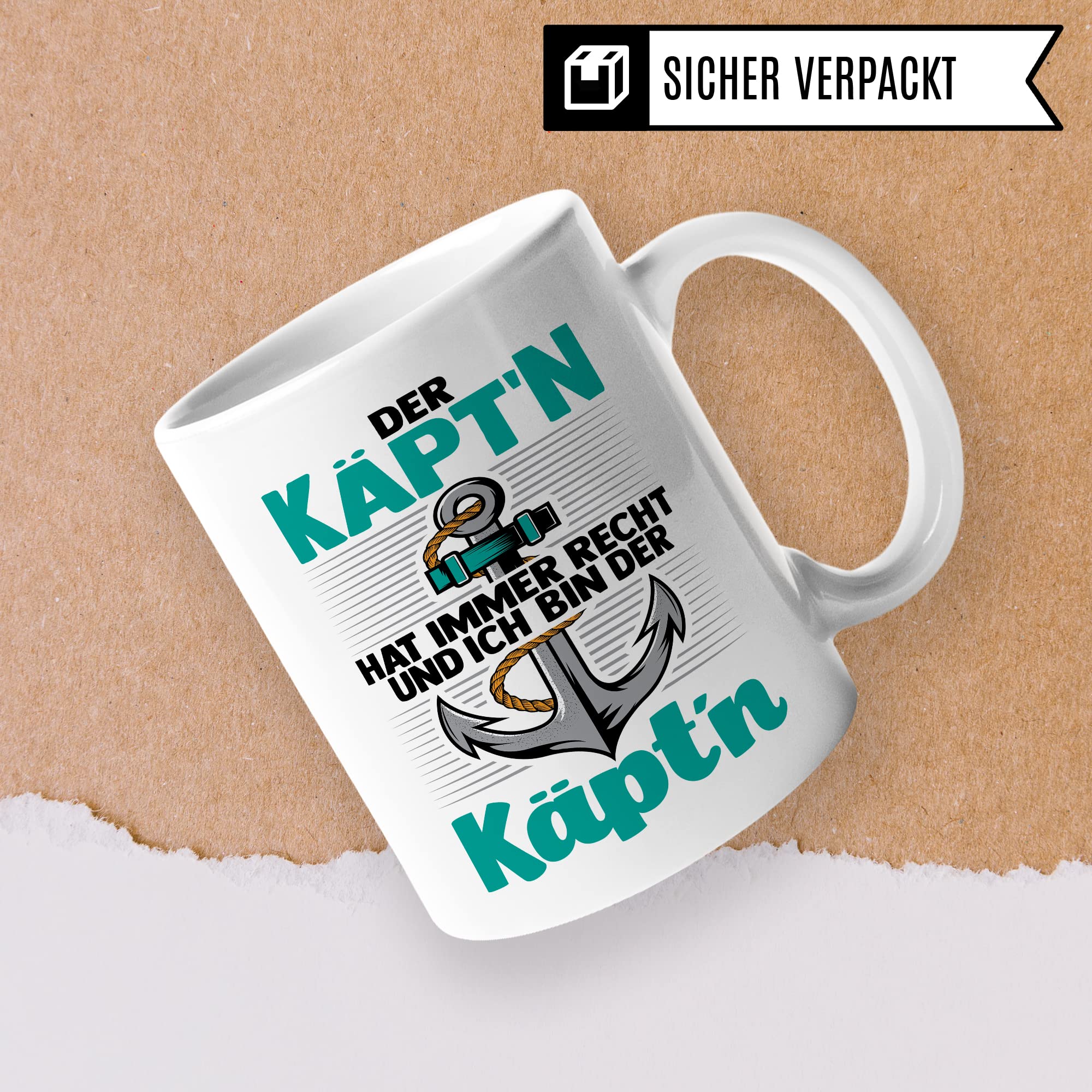 Kapitän Tasse, Der Käpt´n hat immer Recht und ich bin der Käpt´n Geschenk Kaffee-Becher Geschenkidee Bootliebhaber Kaffeetasse Bootbesitzer Tasse mit Spruch lustig Motiv