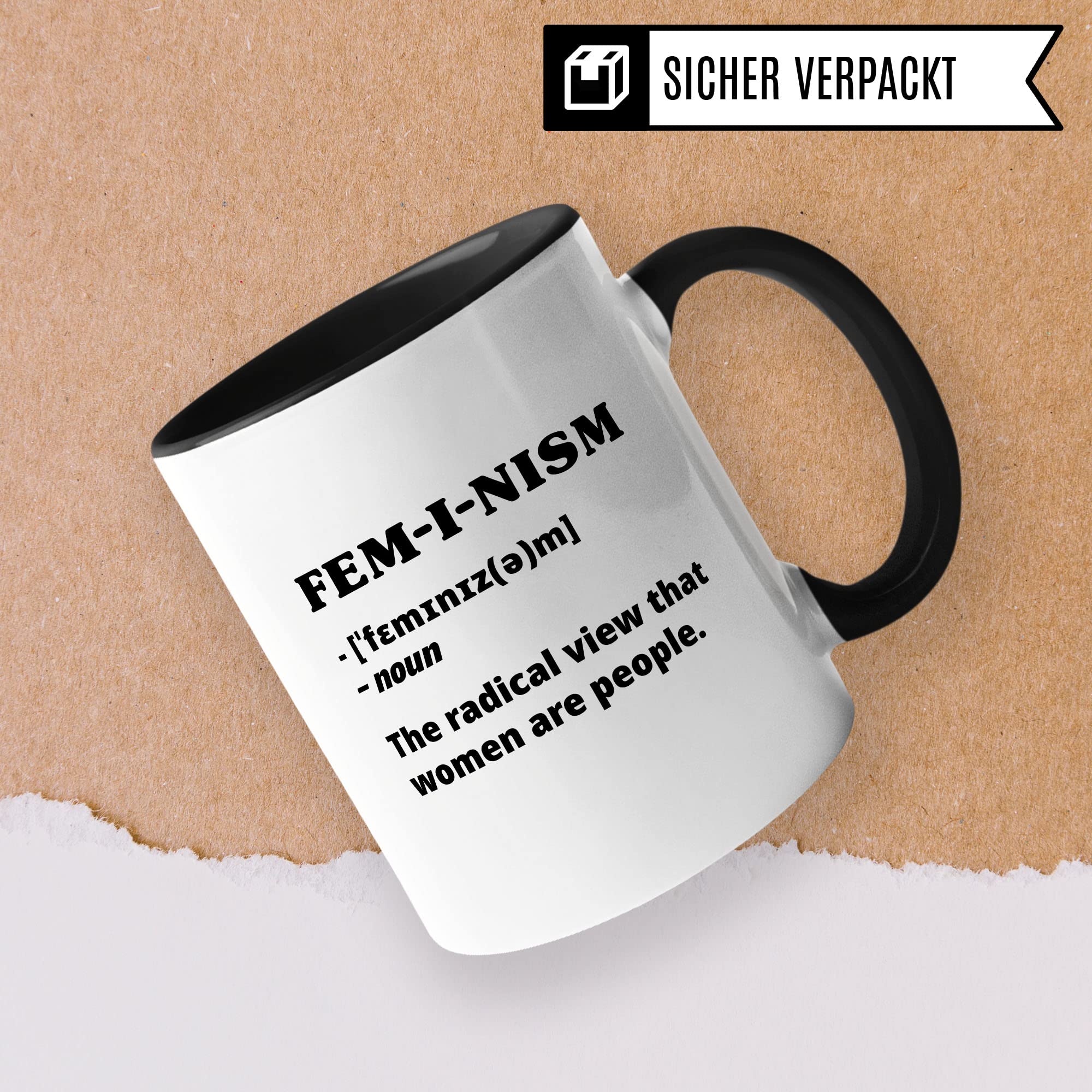 Feminismus Tasse Geschenkidee Kaffeetasse Geschenk für Feministen Kaffeebecher Definition Becher