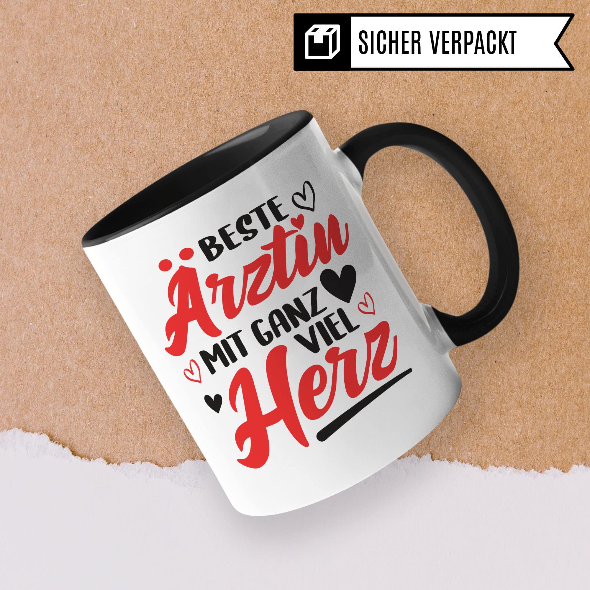 Ärztin Tasse, Beste Ärztin mit ganz viel Herz, Ärztin Geschenk Dankeschön Promotion Tasse schöner Spruch schönes Motiv Kaffeetasse Arzt Beruf, Geschenk für die besten Ärztin