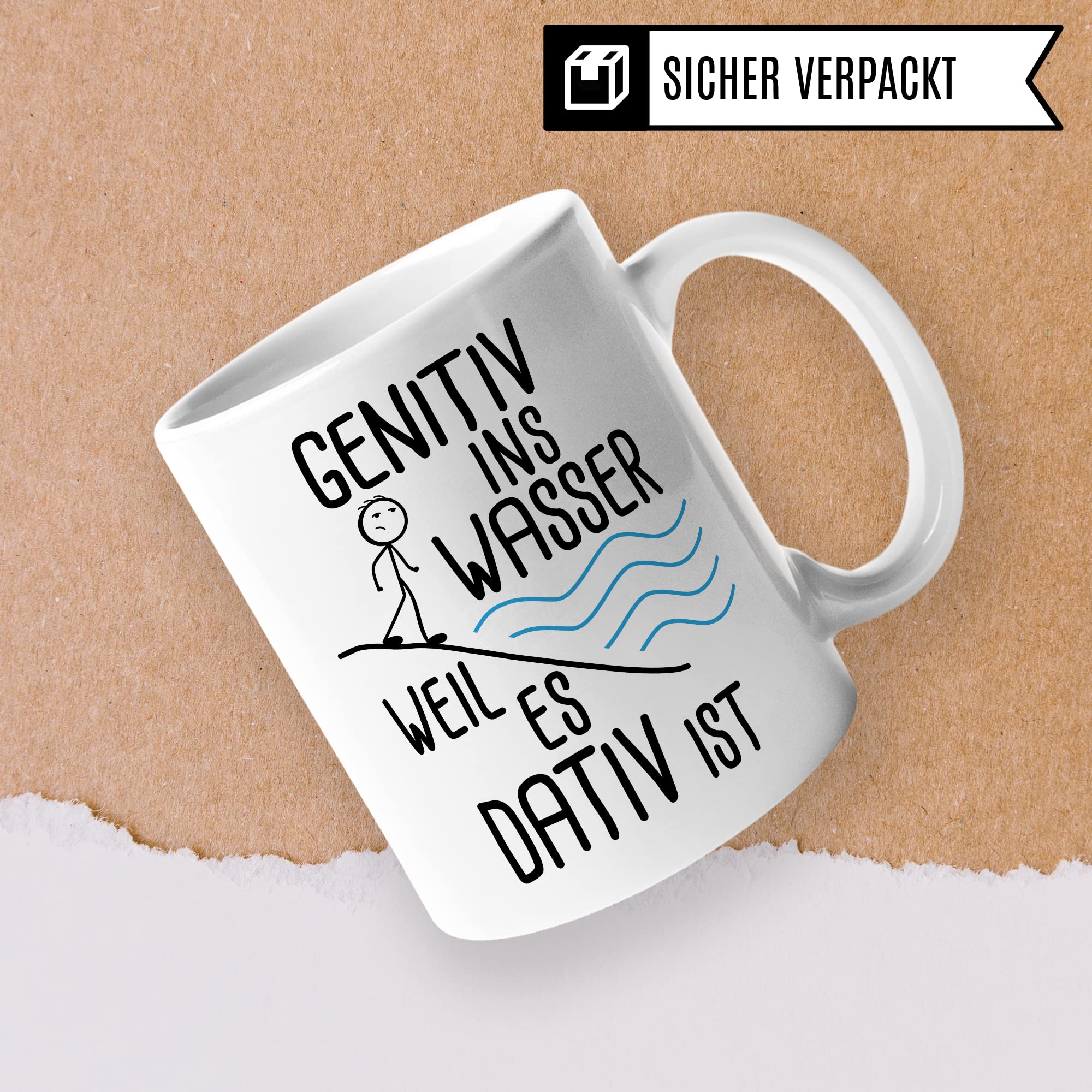 Grammatik Tasse, Genitiv ins Wasser weil es Dativ ist Geschenk Kaffee-Becher Geschenkidee Lehrer Tasse mit Spruch lustig Grammatik Deutsch Dativ Genitiv Kaffeetasse Teetasse Germanist