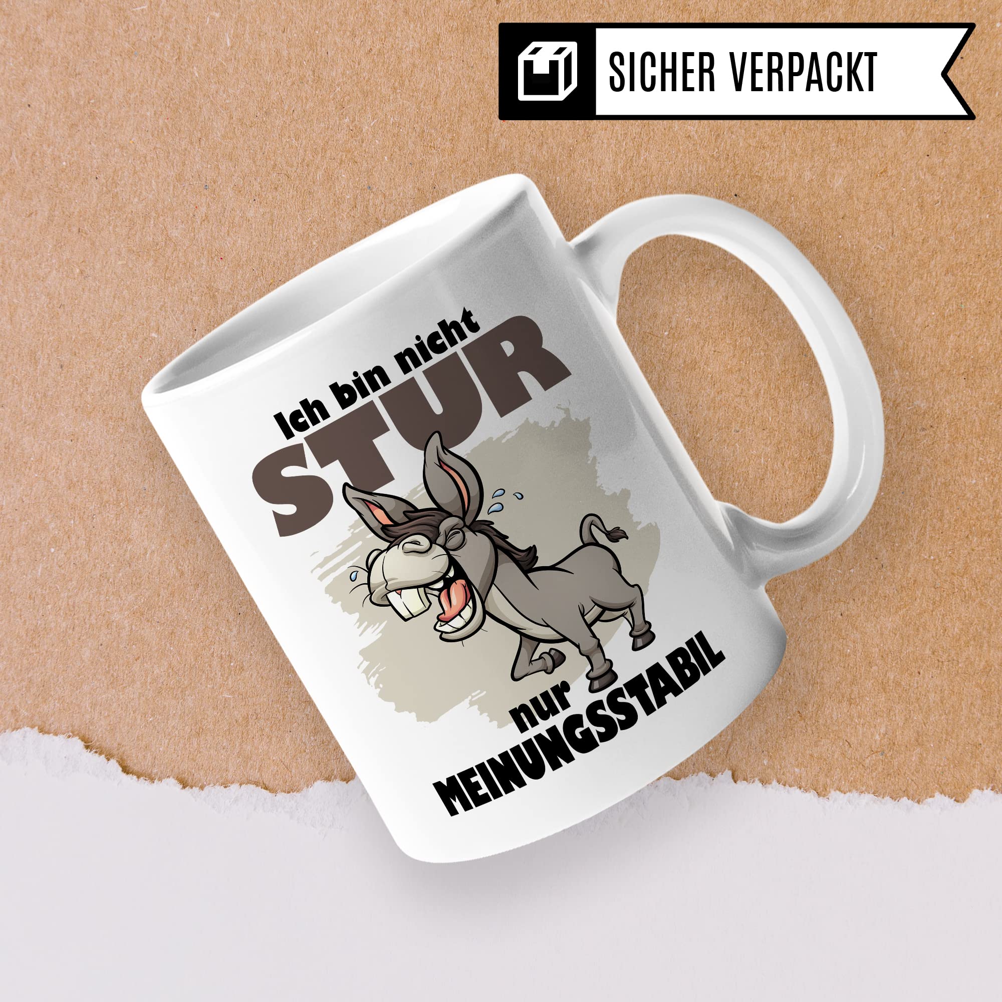 Tasse stur, Ich bin nicht stur nur meinungsstabil Geschenk Kaffeetasse Geschenkidee Sturkopf Tasse mit Spruch lustig Esel-Motiv Teetasse Kaffee-Becher Dickschädel