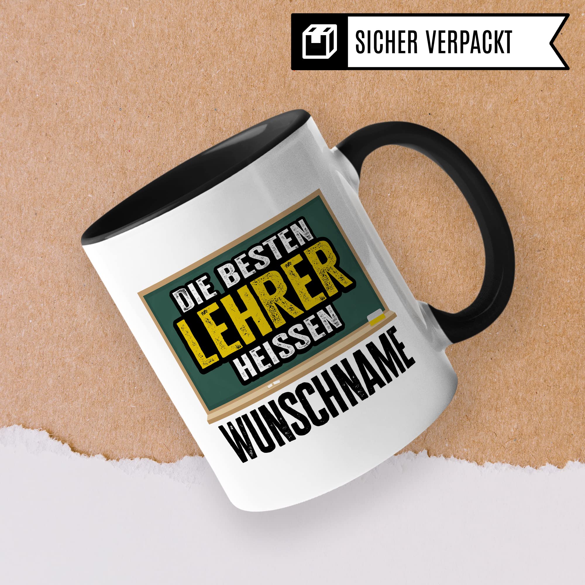 Bester Lehrer Tasse mit Spruch Geschenk Kaffee-Tasse personalisiert mit Namen Kaffee-Becher Lehrer lustig Geschenkidee Lehrerin personalisierbar Abschied Abschiedsgeschenk