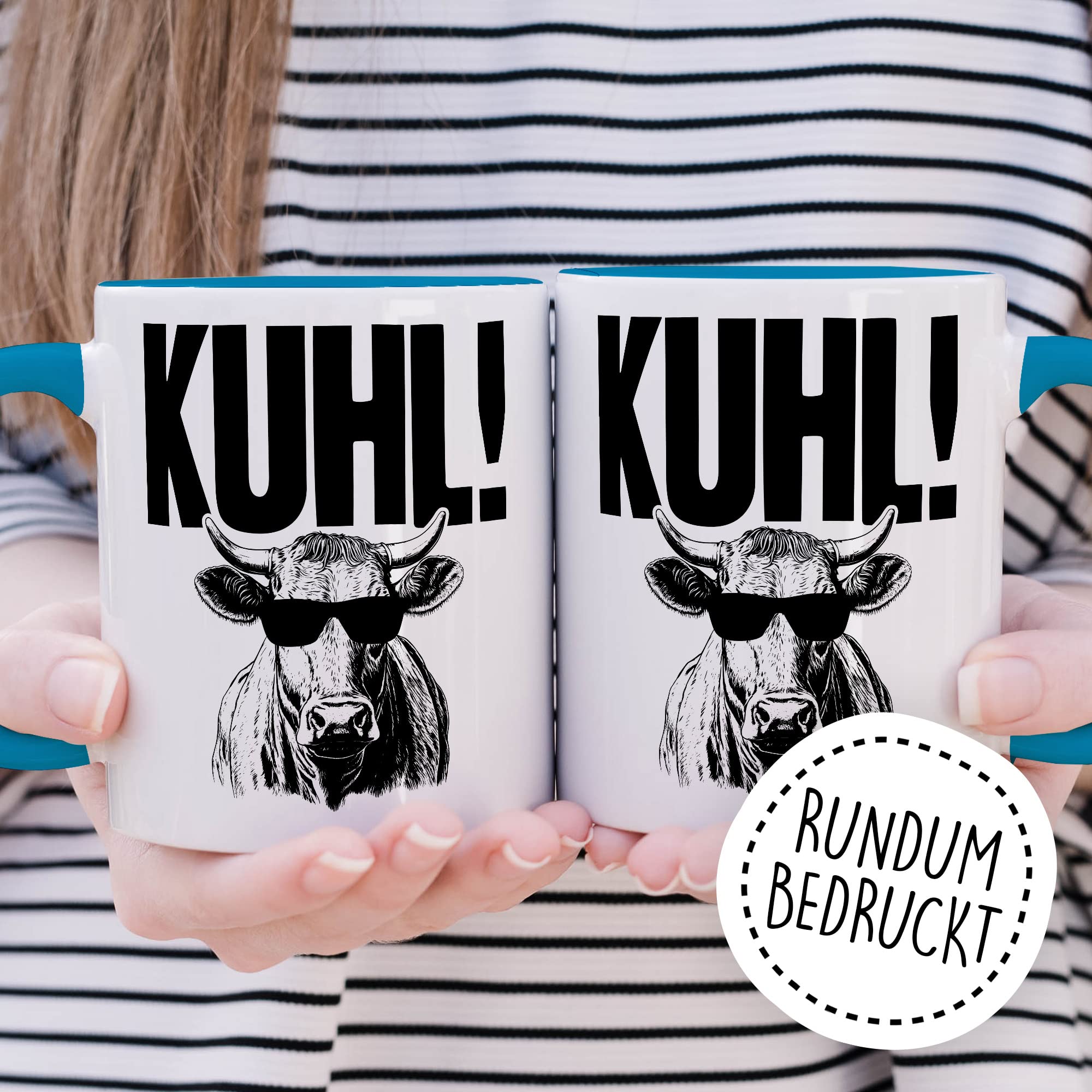 KUHL Tasse mit Spruch witzige Kaffeetasse mit Kuh Motiv Humor Geschenk Geschenkidee Kollegen Büro Kaffee-Becher lustig Freundin Kühe Sonnen Brille Cool Wortwitz Schreibfehler