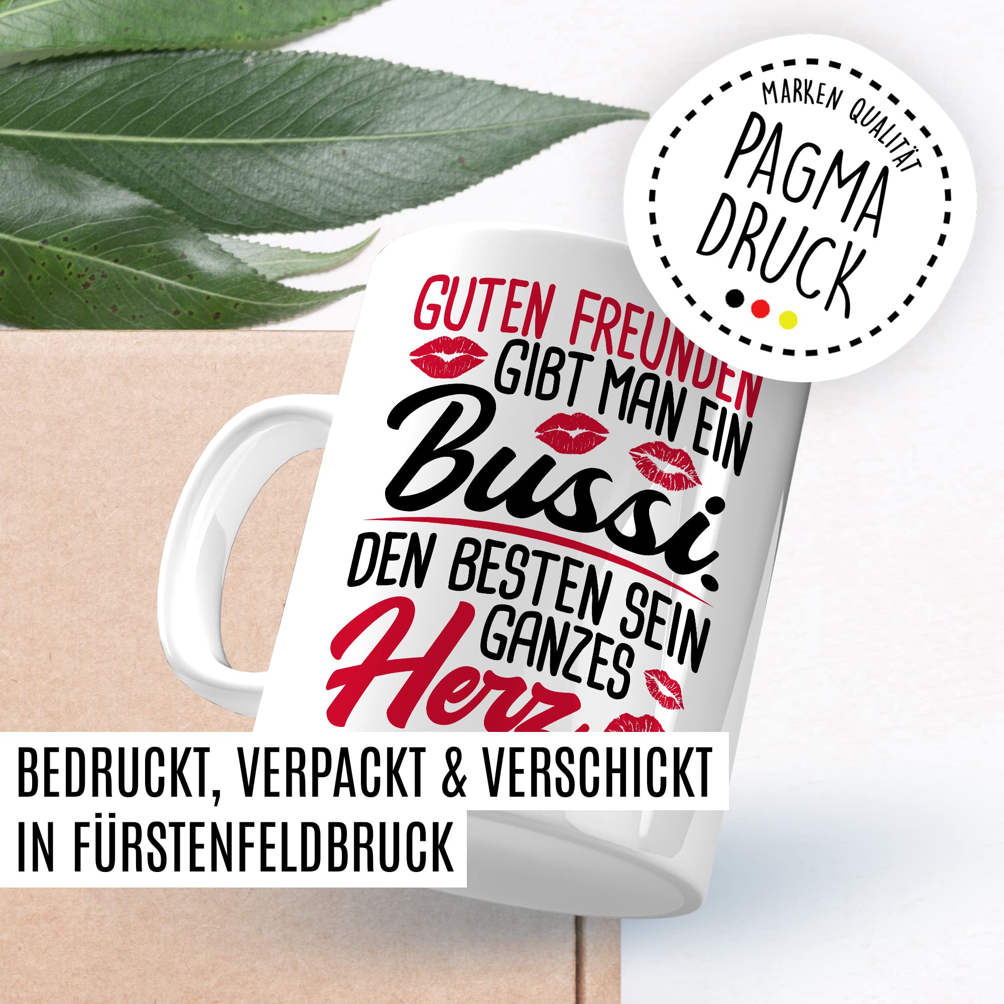 Freunde Tasse Freundinnen Kaffeetasse Freundschaft Kaffee-Becher Frauen Beste Freundin Geschenk-Idee Guten Freunden Bussi Besten Herz Spruch