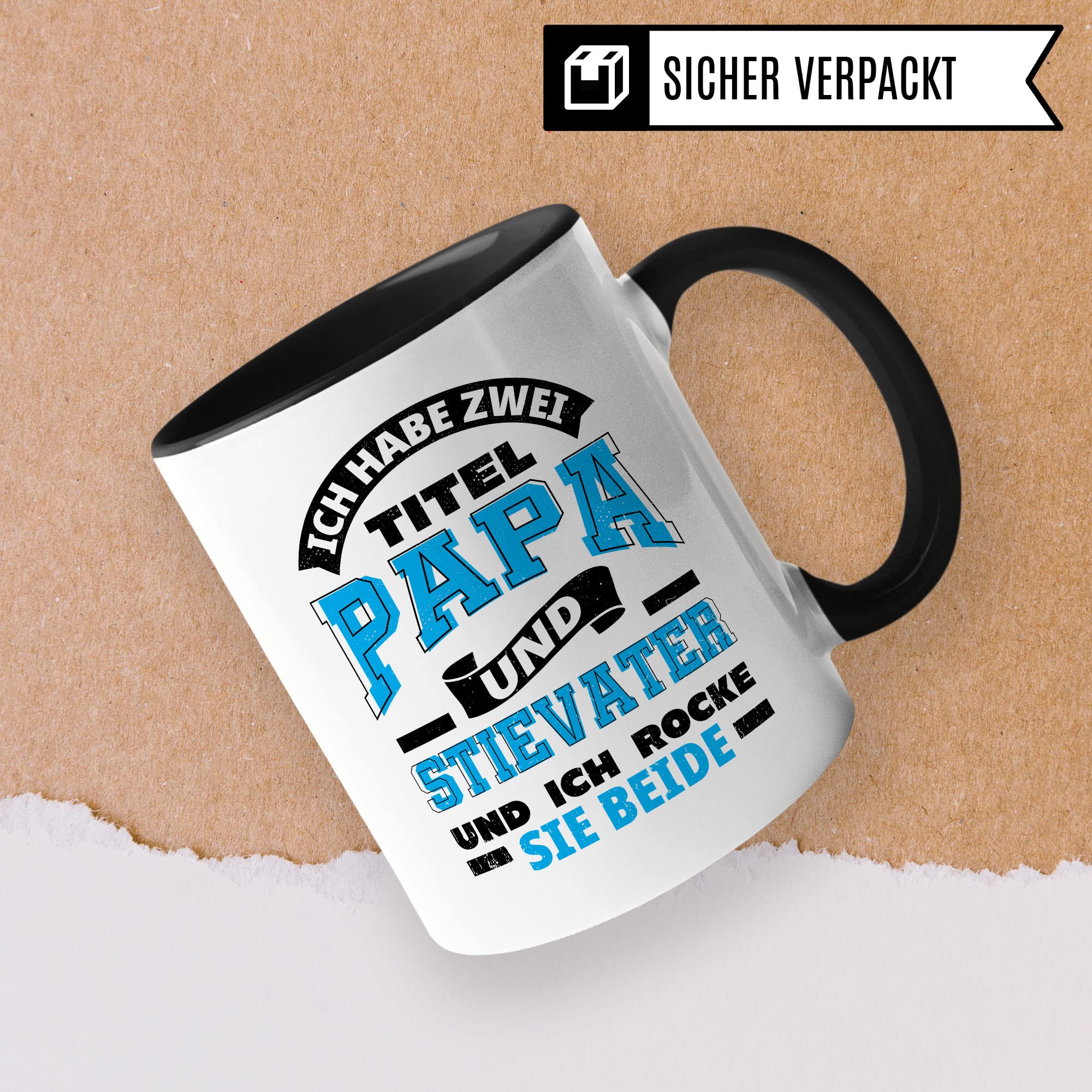 Stiefvater Tasse Geschenkidee Stiefpapa Kaffeetasse Humor Witz Geschenk für Papa Kaffeebecher Bonuspapa Becher