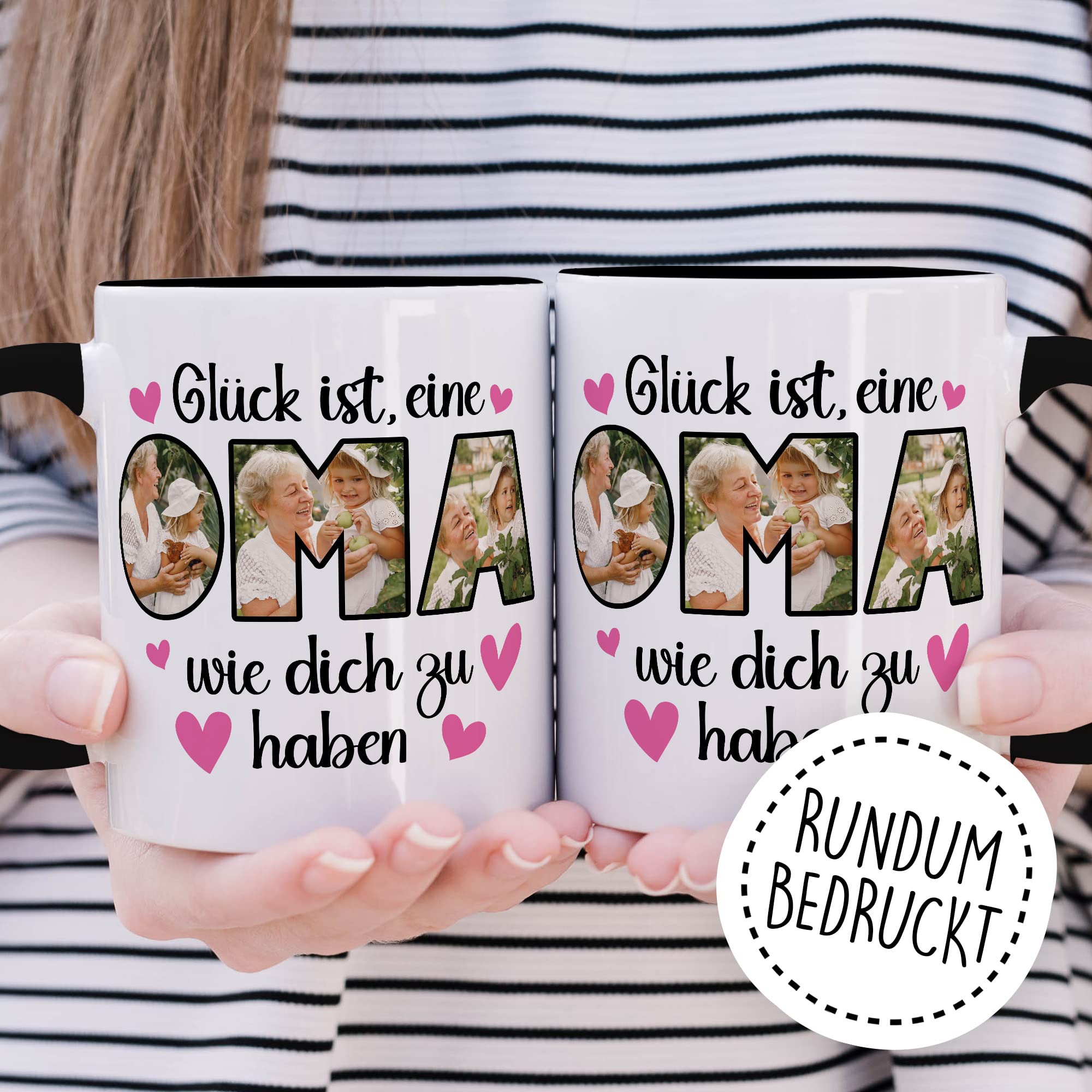 Oma Tasse personalisliert mit Bild, Glück ist eine Oma wie dich zu haben, Geschenk personalisierbar Großmutter Spruch Enkelkinder Geschenkidee Enkel Kaffeetasse