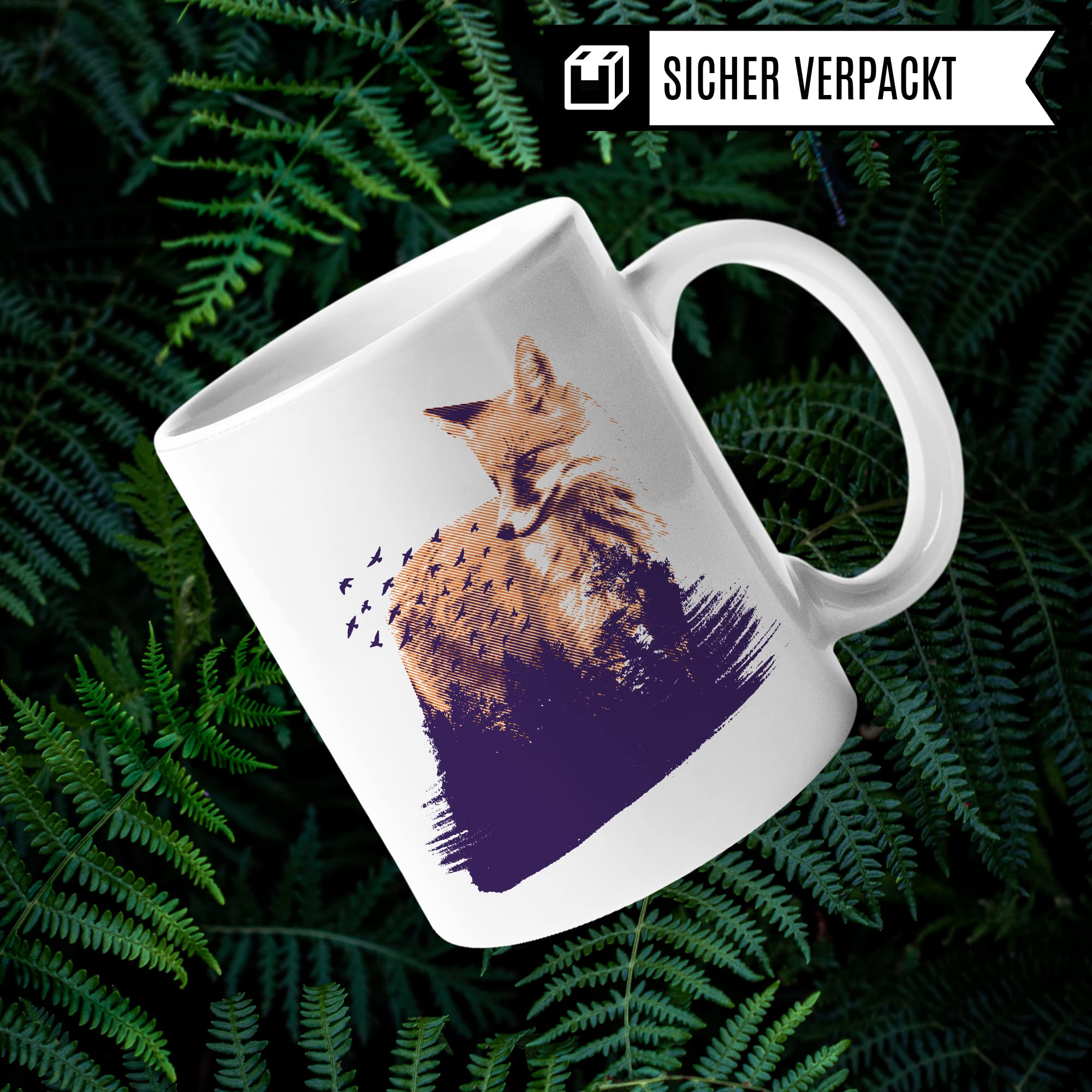 Tasse Fuchs hochwertiges Design, Geschenk Fuchs-Fans Motiv, Rotfuchs Geschenk-Idee Kollegen Freundin Freund Kaffeetasse, Fuchs Wald-Tiere Wald-Motiv Jäger Naturliebhaber Kaffee-Becher