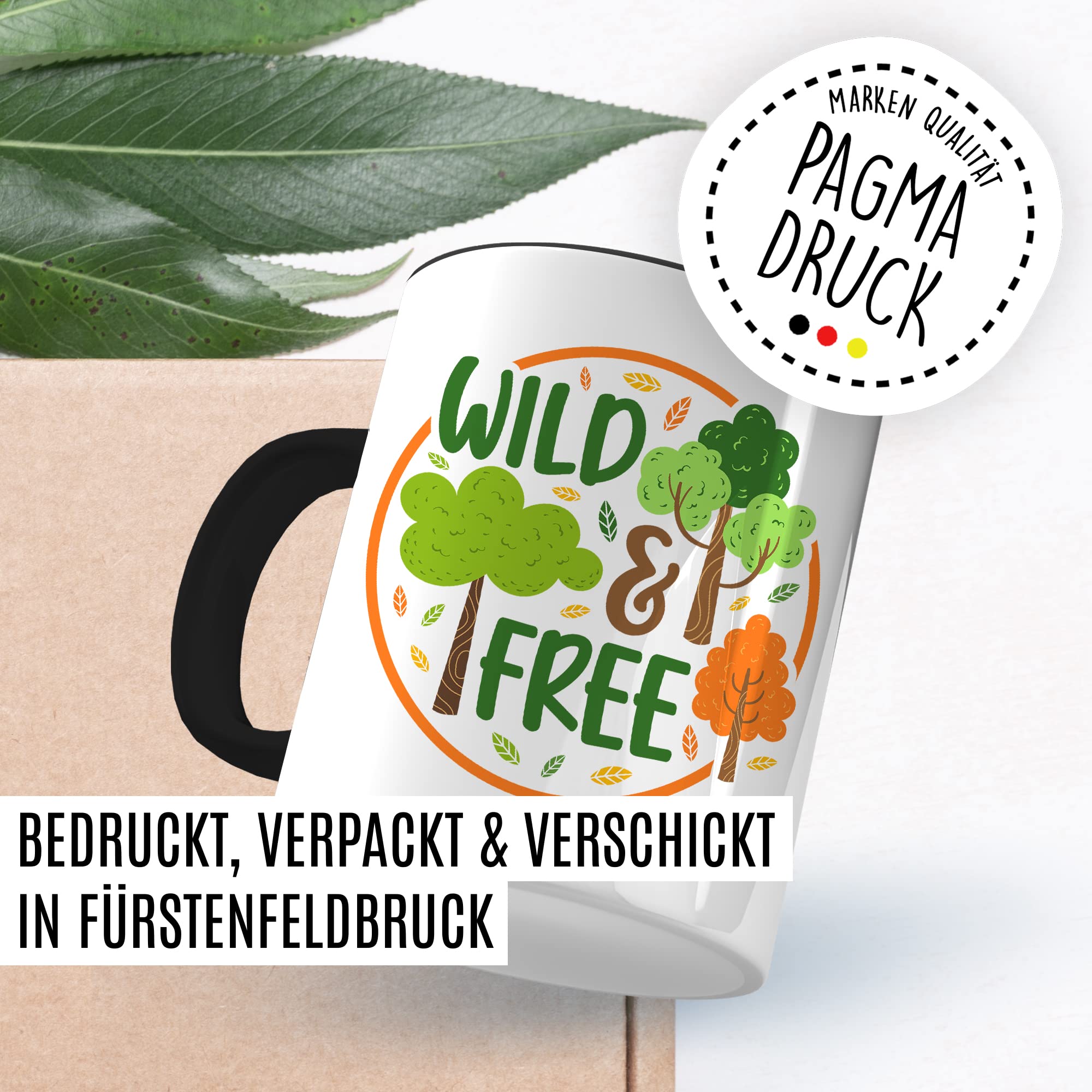Wild & Free Becher Tasse Wohnmobil Wohnwagen Kaffeetasse Camping Geschenk Camper Kaffee-Becher Geschenkidee Outdoorfans Camperin Zelten Abenteuer Reisen Spruch Campingurlaub