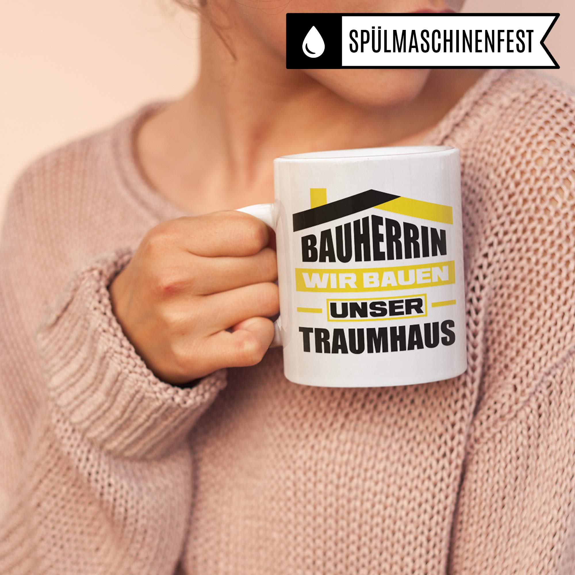 Pagma Druck Bauherrin Tasse, Richtfest Geschenke Mitbringsel, Becher Einweihungsfeier Haus Einweihung Bauherr Frau, Geschenkideen zum Richtfest, Baustelle Häuslebauer Hausbau lustig