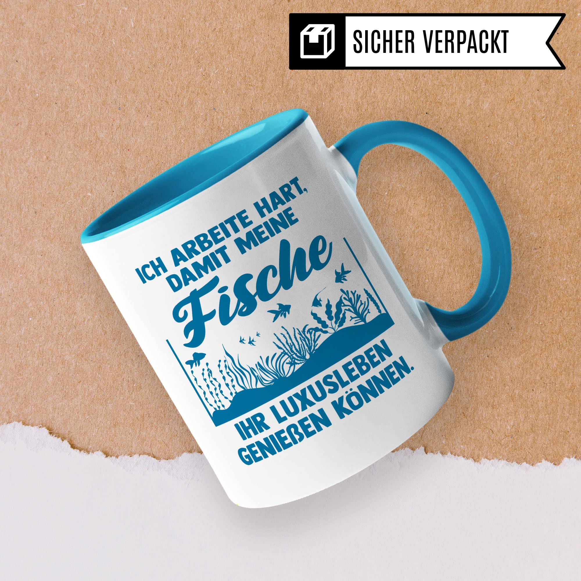 Aquarium Tasse, Ich arbeite hart, damit meine Fische ihr Luxusleben genießen können, Fische Geschenk, Spruch lustig Fischeliebhaber Aquariumbesitzer Geschenk-Idee